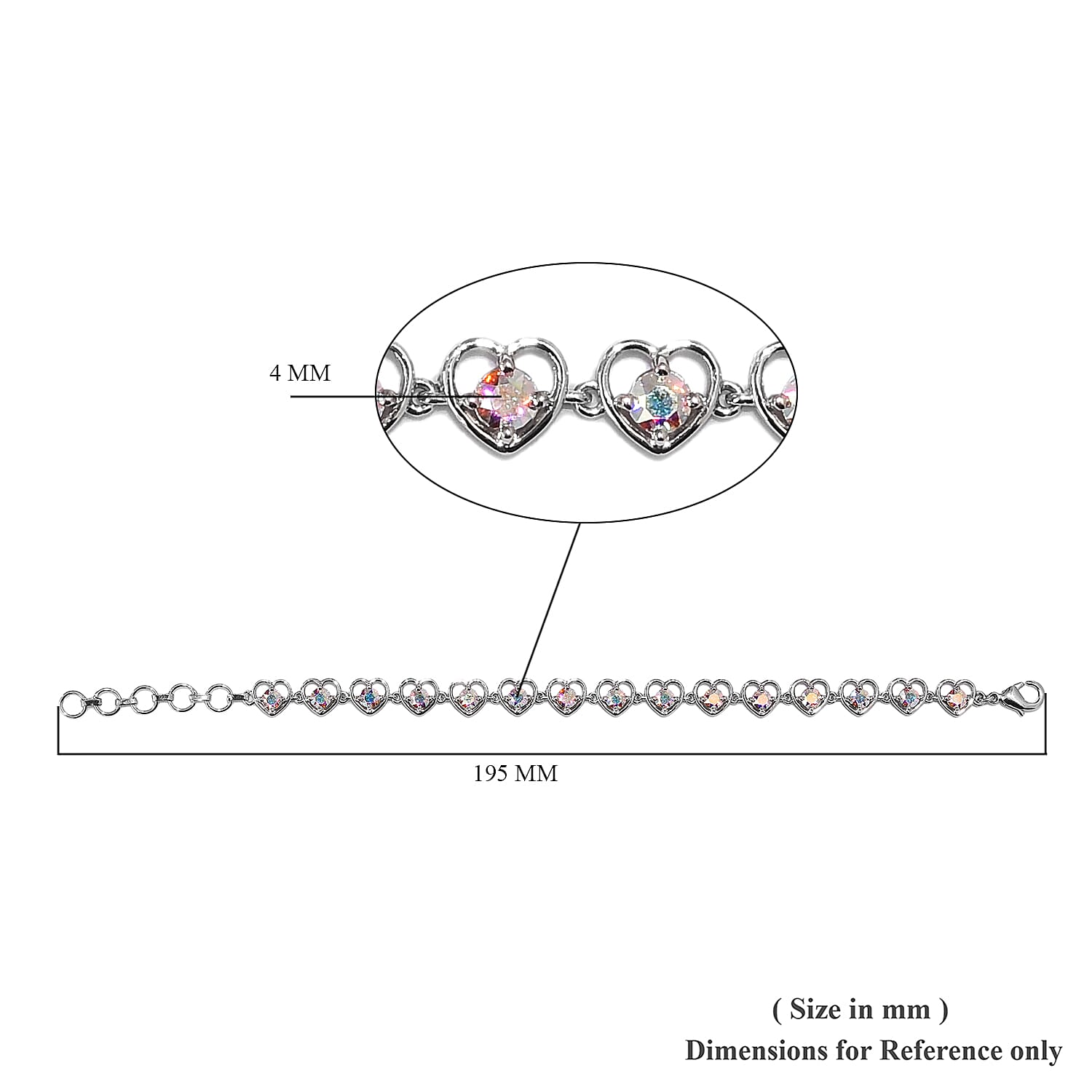 J Francis -  AB Crystal (Rnd) Heart Bracelet (Size 6.5 with 1 inch Extender) in Platinum Plated