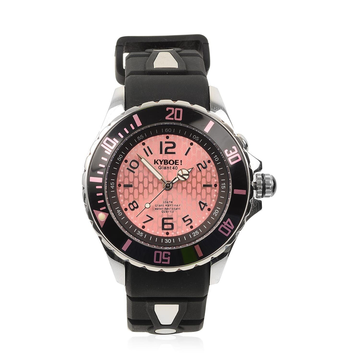 KYBOE Power Collection- Japanese Movement 100M Water Resistant Silver Shout LED Watch in Stainless Steel with Rotating Bezel and Black Strap - 40MM