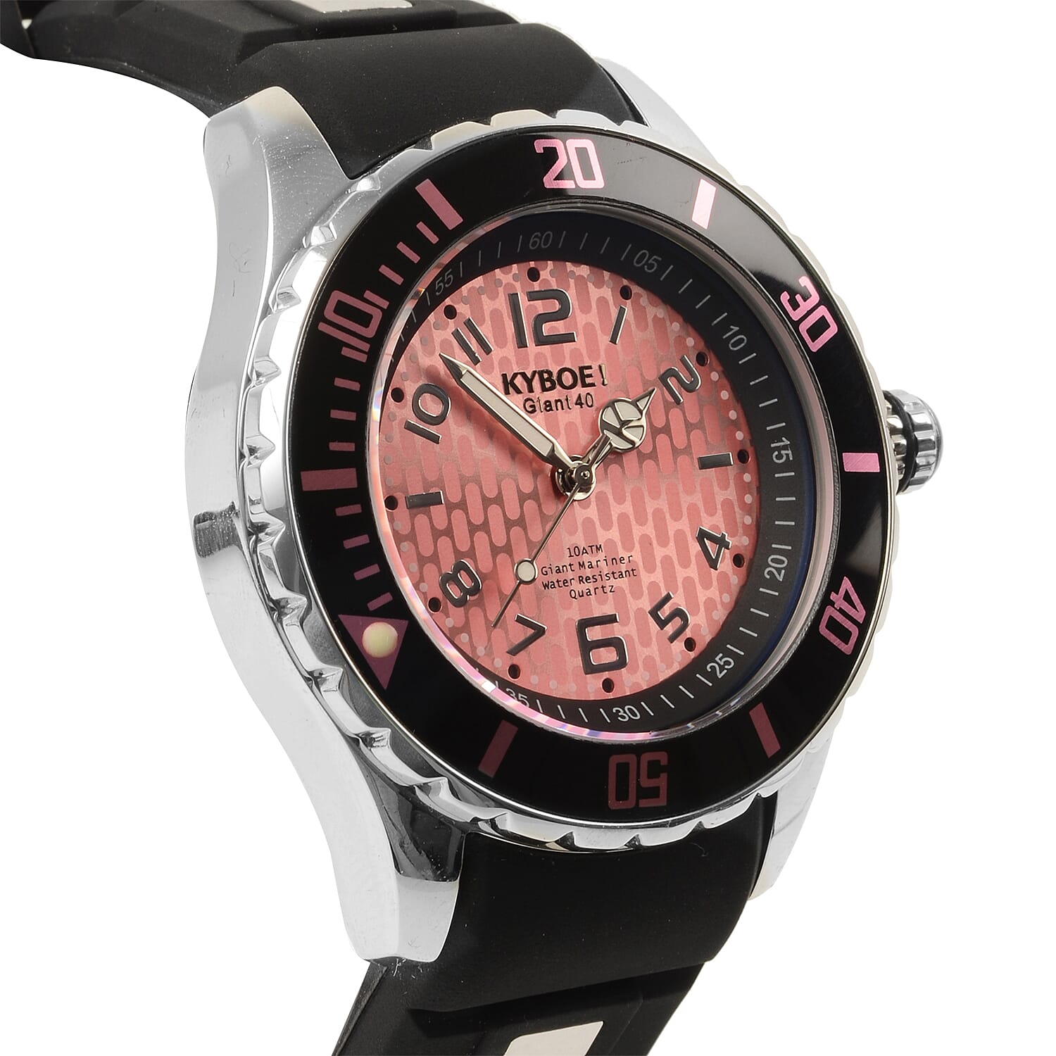 KYBOE Power Collection- Japanese Movement 100M Water Resistant Silver Shout LED Watch in Stainless Steel with Rotating Bezel and Black Strap - 40MM