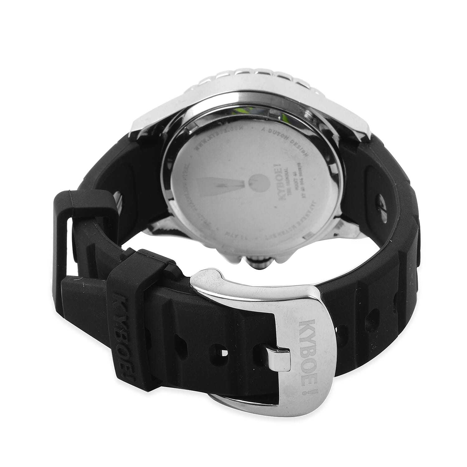 KYBOE Power Collection- Japanese Movement 100M Water Resistant Silver Shout LED Watch in Stainless Steel with Rotating Bezel and Black Strap - 40MM