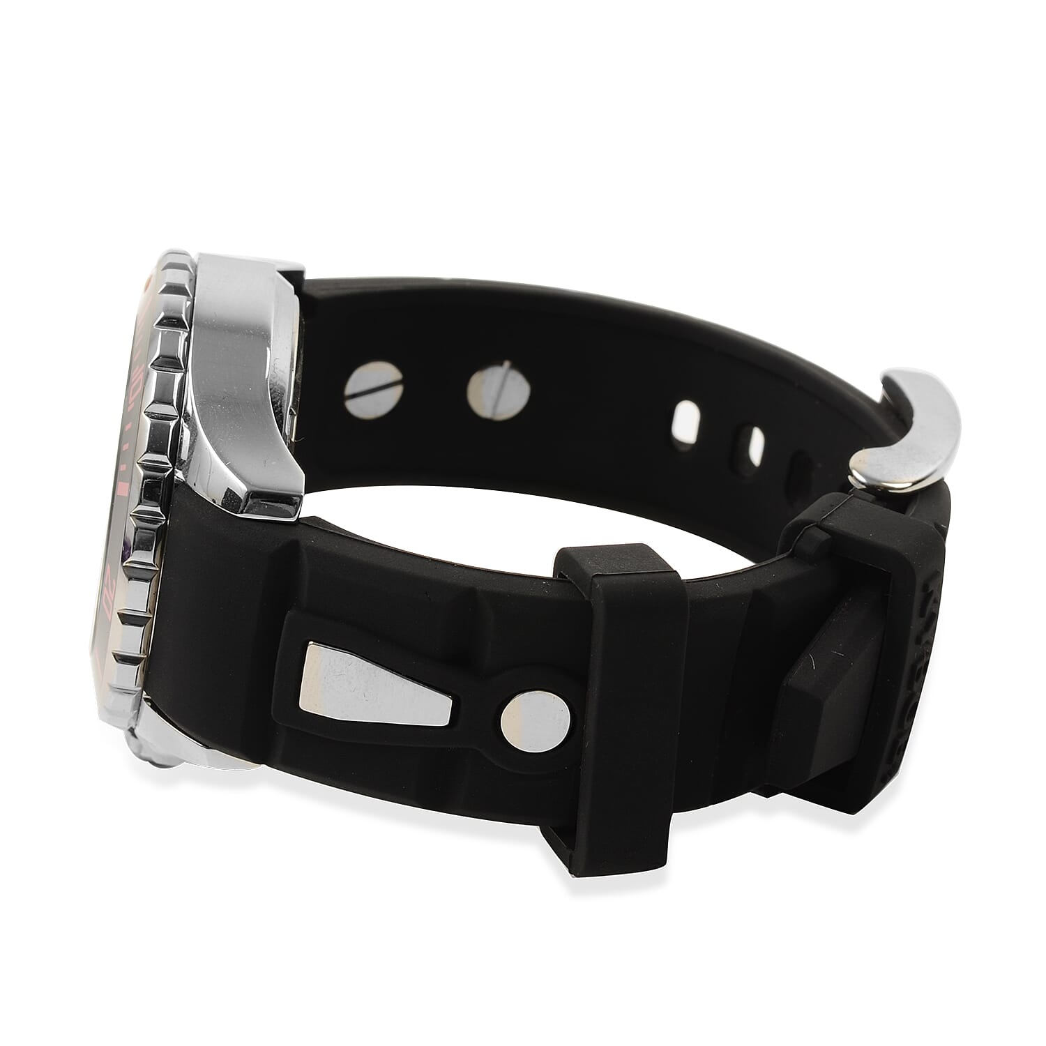 KYBOE Power Collection- Japanese Movement 100M Water Resistant Silver Shout LED Watch in Stainless Steel with Rotating Bezel and Black Strap - 40MM