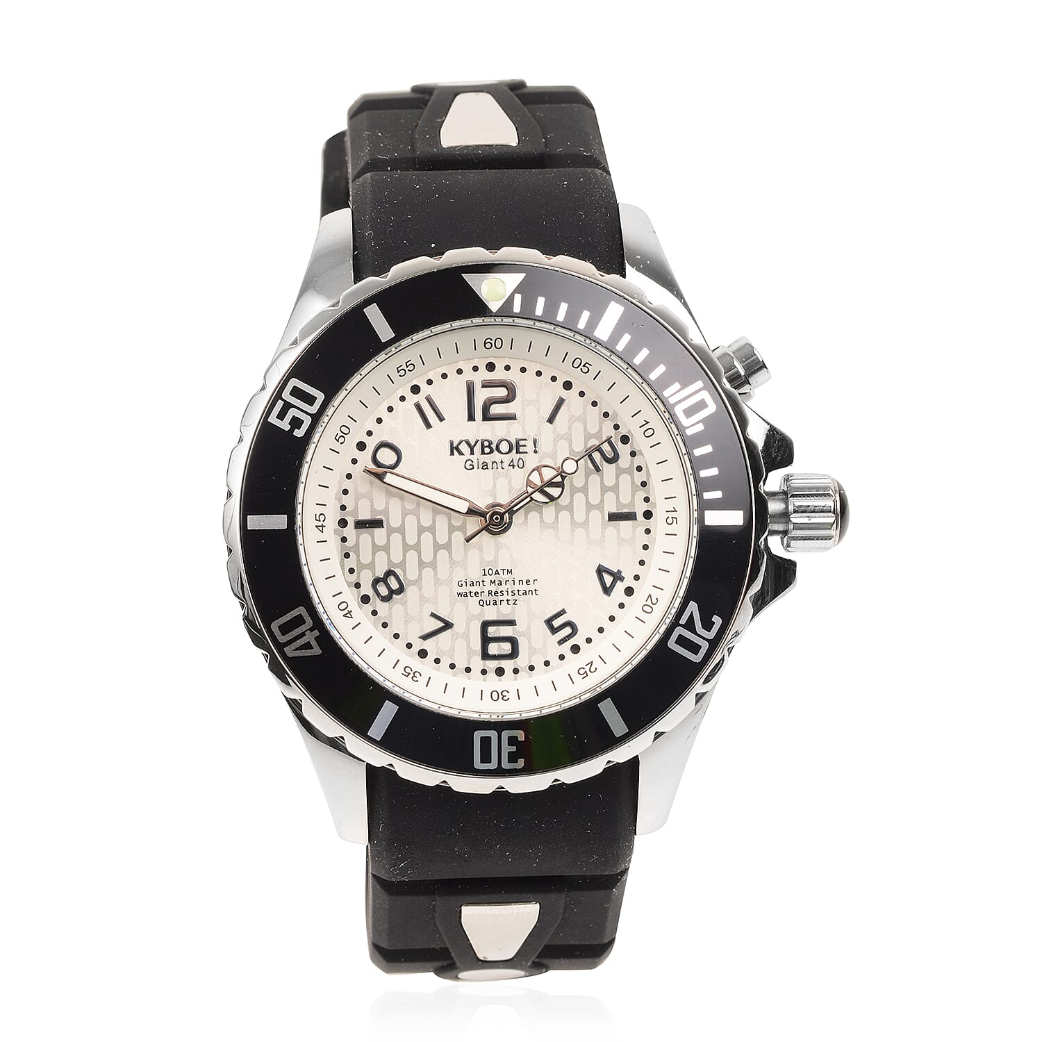 KYBOE Power Collection - Japanese Movement 100M Water Resistant Silver Shine LED Watch in Stainless Steel with Rotating Bezel and Black Strap - 40MM