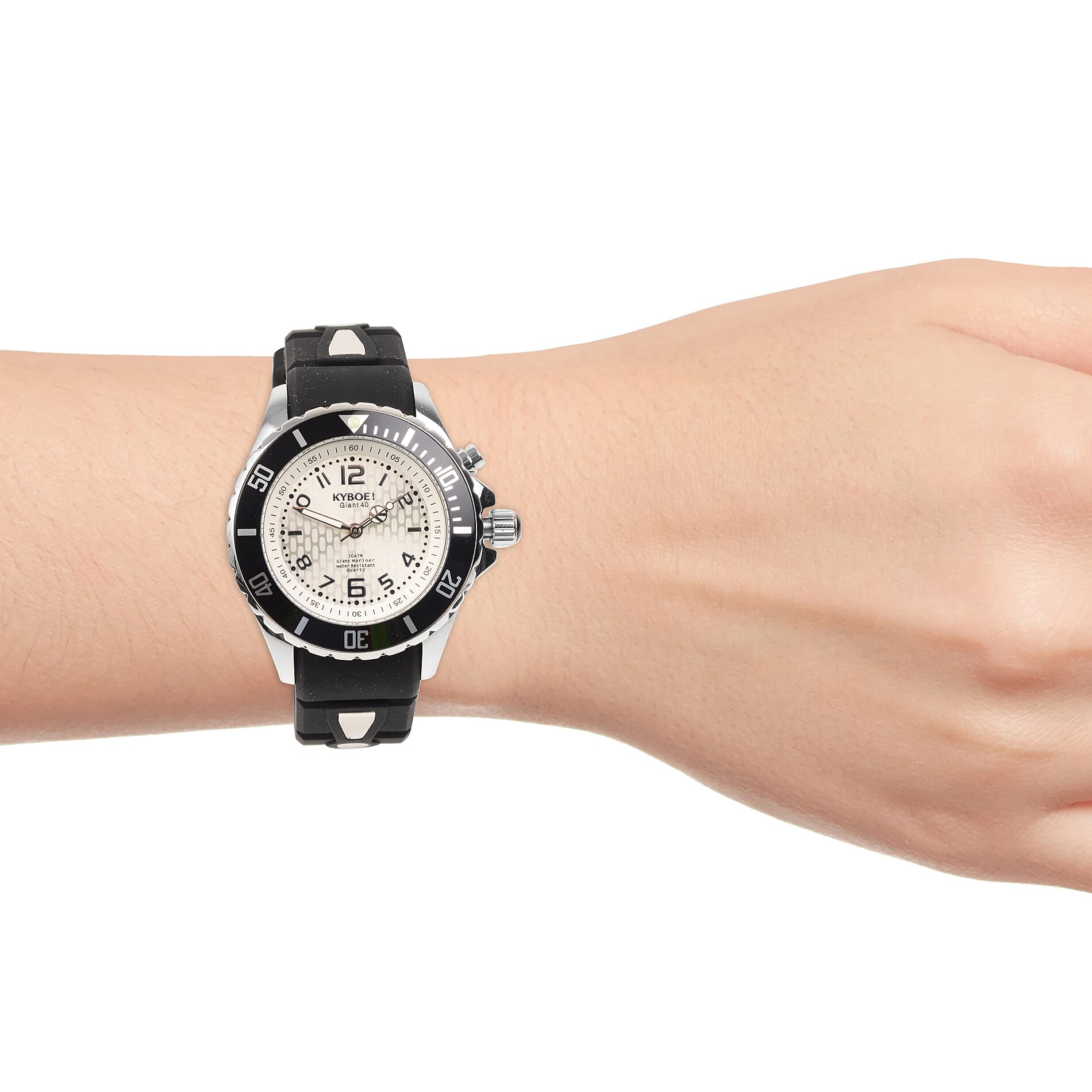 KYBOE Power Collection - Japanese Movement 100M Water Resistant Silver Shine LED Watch in Stainless Steel with Rotating Bezel and Black Strap - 40MM