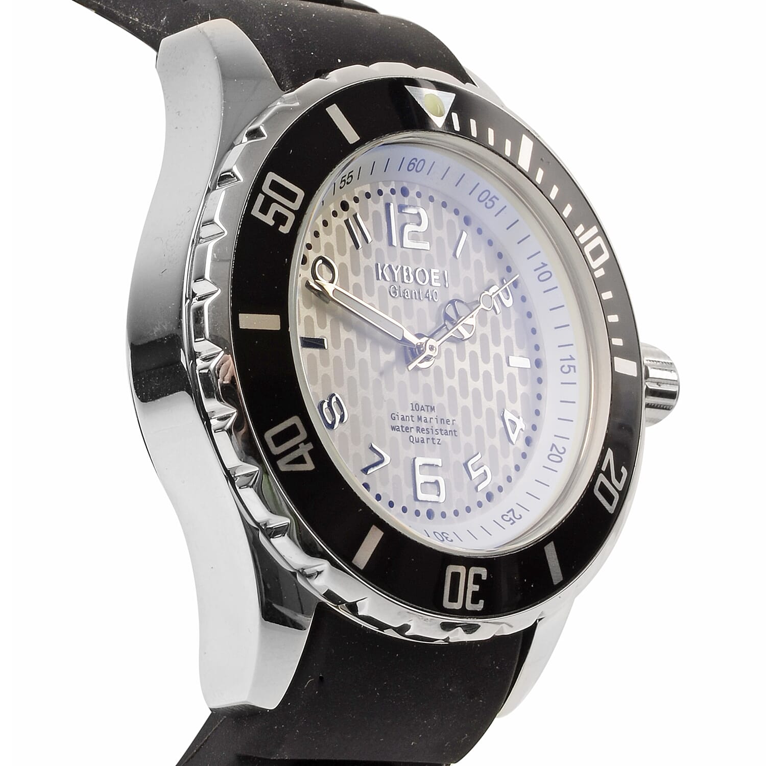 KYBOE Power Collection - Japanese Movement 100M Water Resistant Silver Shine LED Watch in Stainless Steel with Rotating Bezel and Black Strap - 40MM