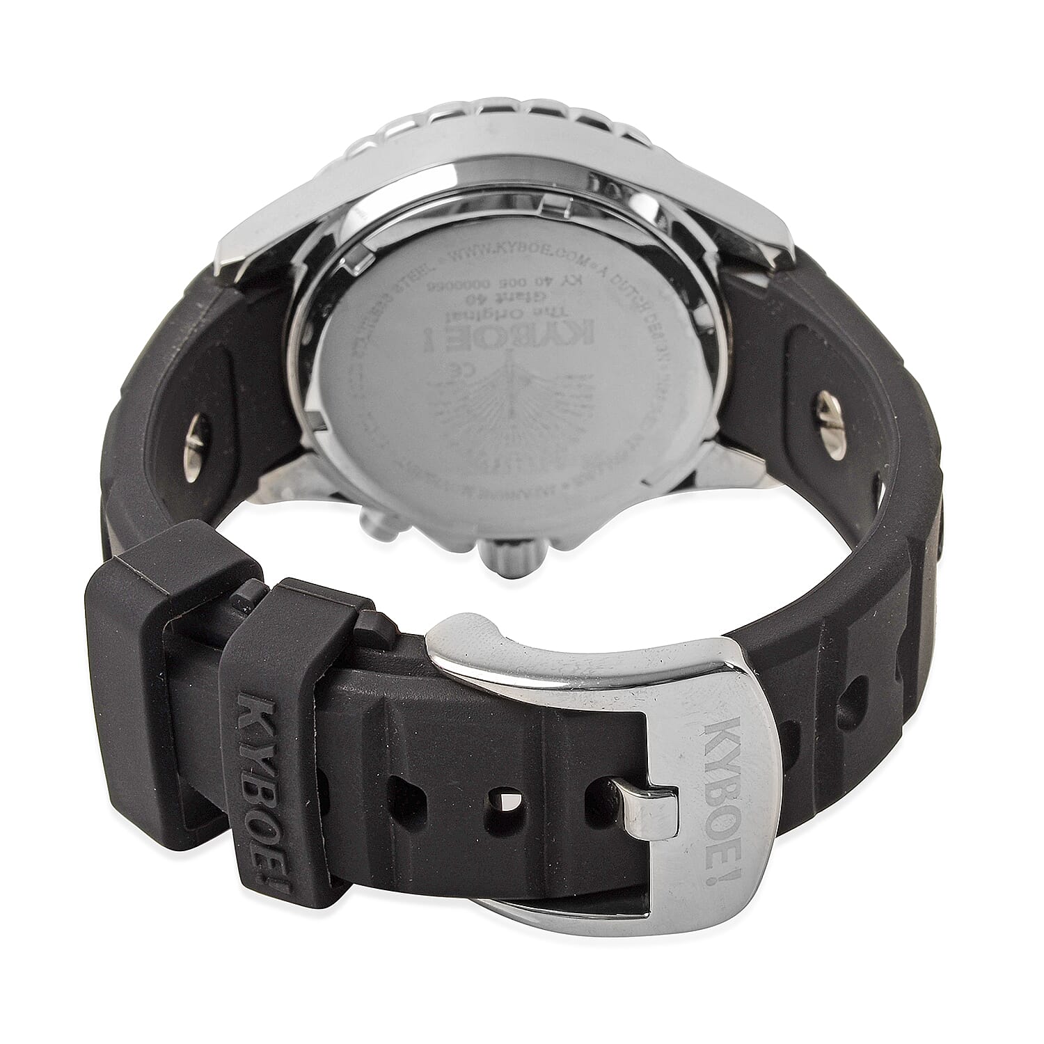 KYBOE Power Collection - Japanese Movement 100M Water Resistant Silver Shine LED Watch in Stainless Steel with Rotating Bezel and Black Strap - 40MM