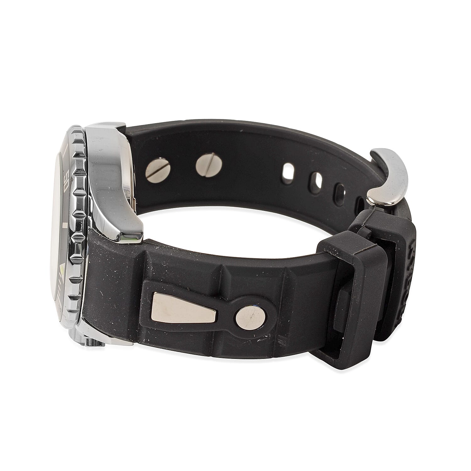 KYBOE Power Collection - Japanese Movement 100M Water Resistant Silver Shine LED Watch in Stainless Steel with Rotating Bezel and Black Strap - 40MM