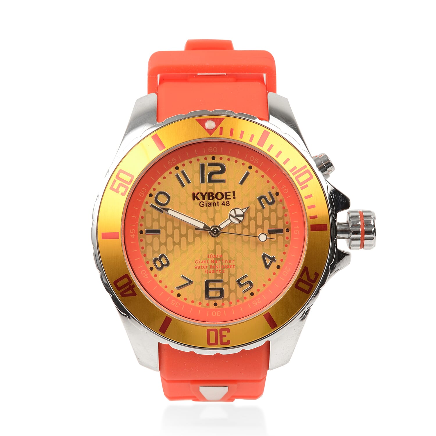 KYBOE Japanese Movement 100M Water Resistant Silver Flare LED Watch in Stainless Steel with Rotating Bezel and Red Strap - 48MM