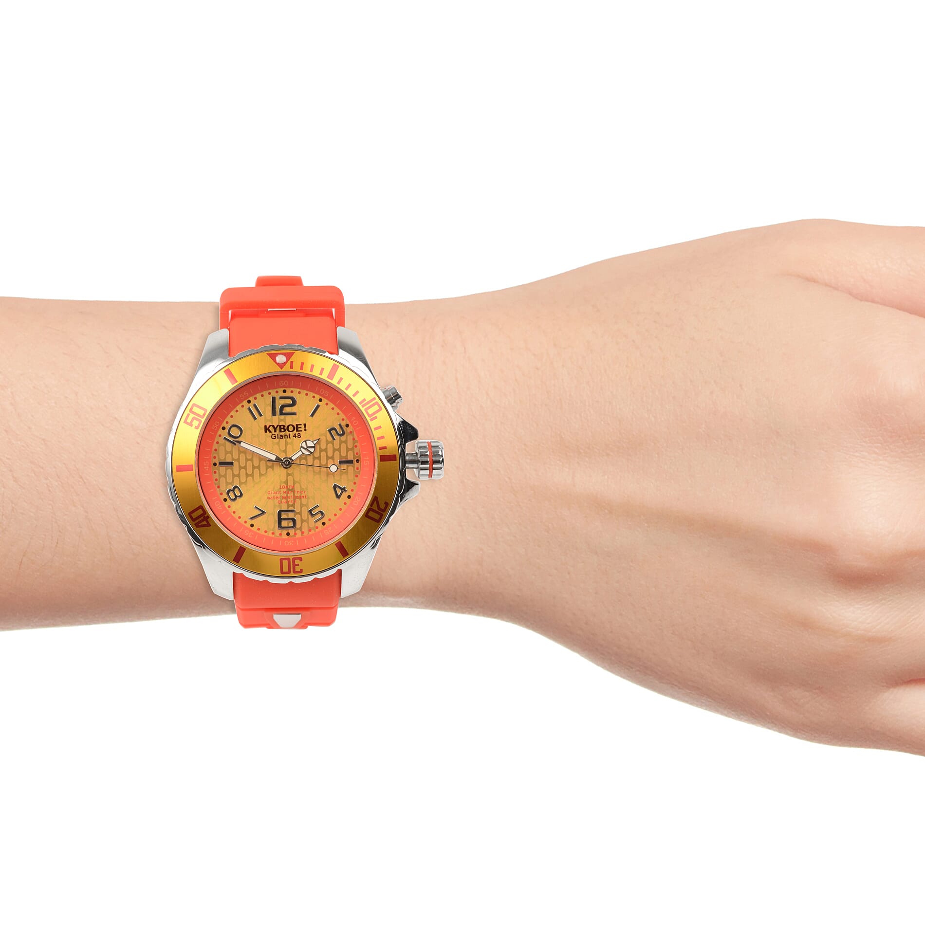 KYBOE Japanese Movement 100M Water Resistant Silver Flare LED Watch in Stainless Steel with Rotating Bezel and Red Strap - 48MM