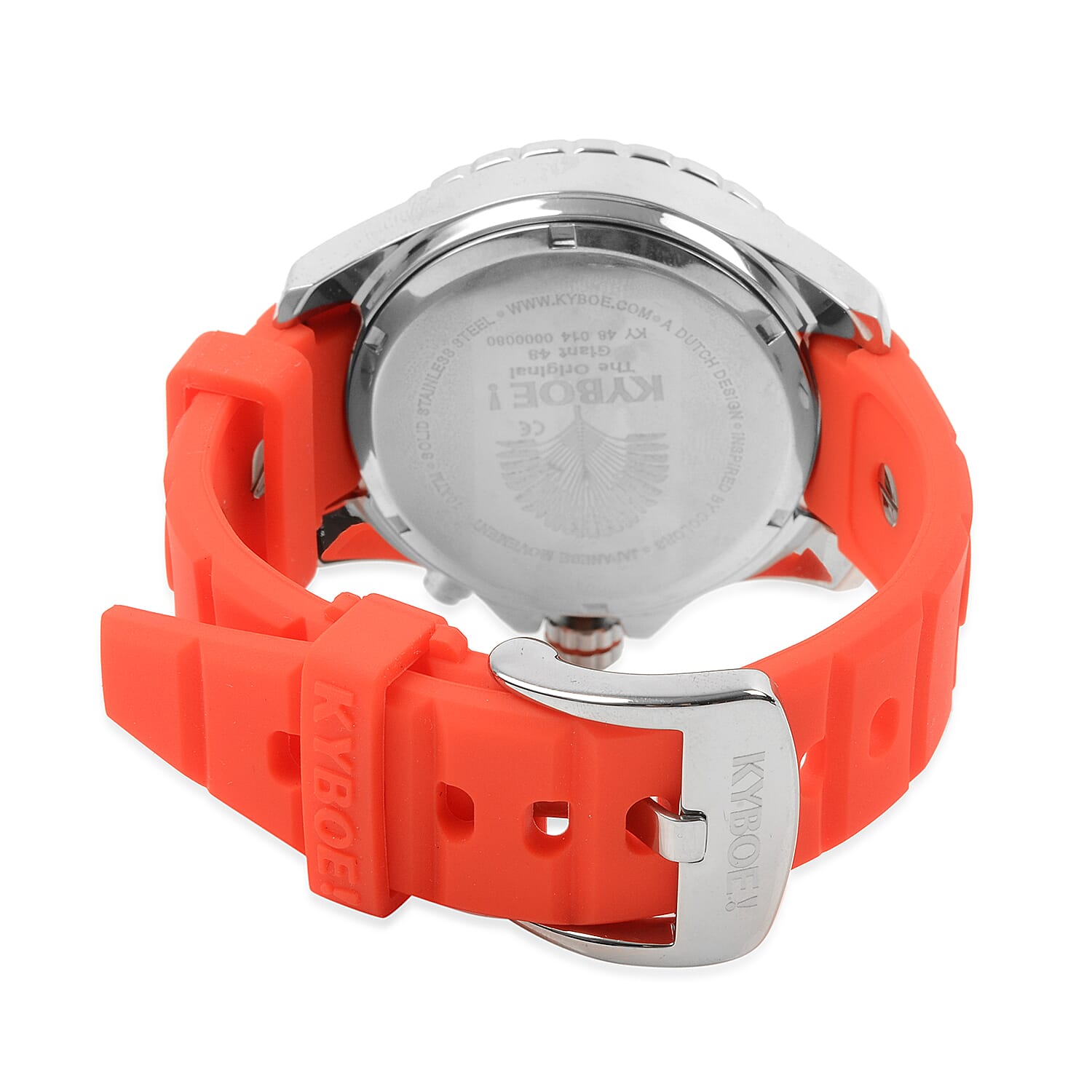 KYBOE Japanese Movement 100M Water Resistant Silver Flare LED Watch in Stainless Steel with Rotating Bezel and Red Strap - 48MM