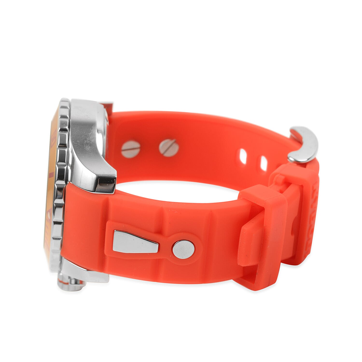 KYBOE Japanese Movement 100M Water Resistant Silver Flare LED Watch in Stainless Steel with Rotating Bezel and Red Strap - 48MM