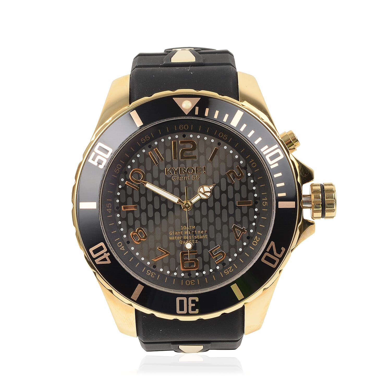 KYBOE Japanese Movement 100M Water Resistant Gold Shade LED Watch in Stainless Steel with Rotating Bezel and Black Strap - 55MM