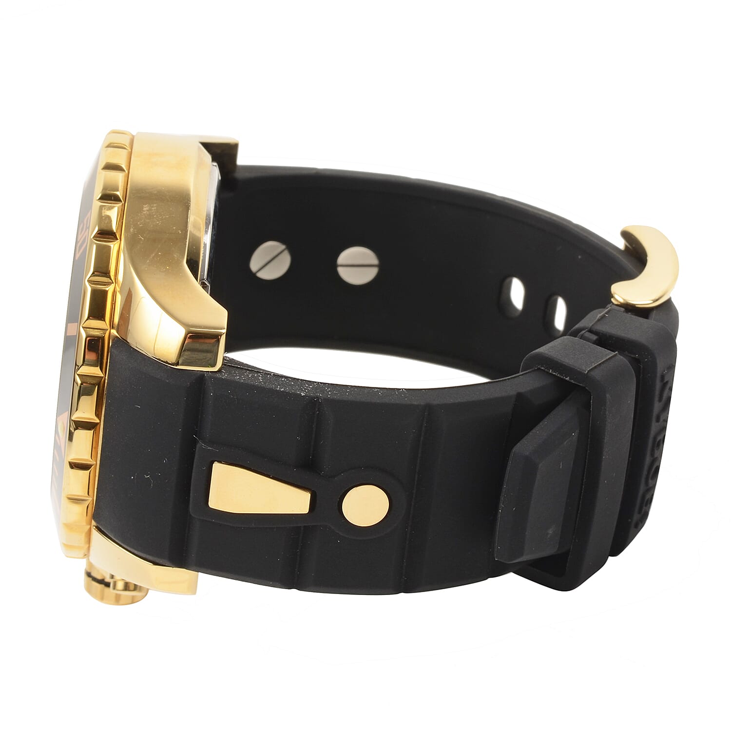 KYBOE Japanese Movement 100M Water Resistant Gold Shade LED Watch in Stainless Steel with Rotating Bezel and Black Strap - 55MM