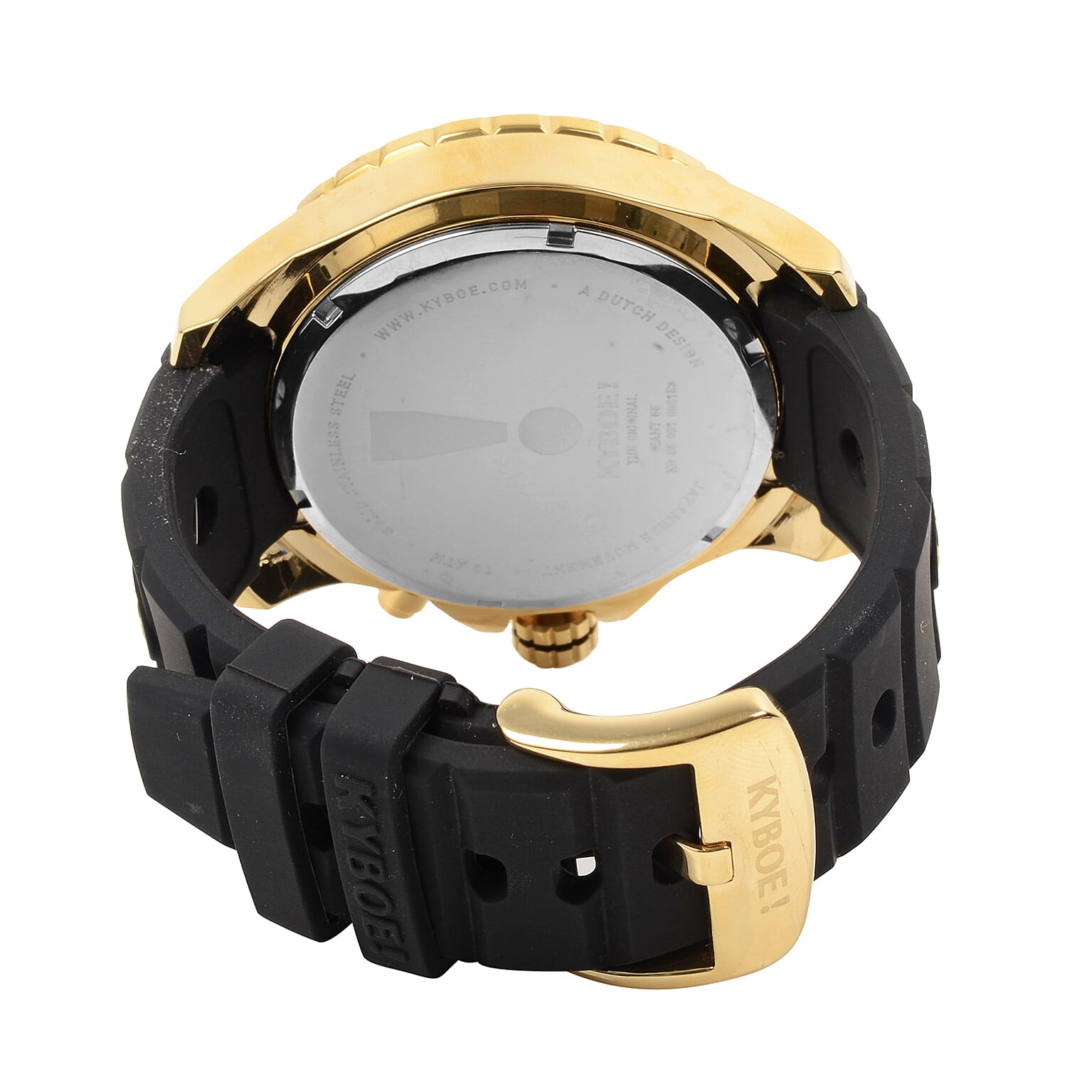 KYBOE Japanese Movement 100M Water Resistant Gold Shade LED Watch in Stainless Steel with Rotating Bezel and Black Strap - 55MM
