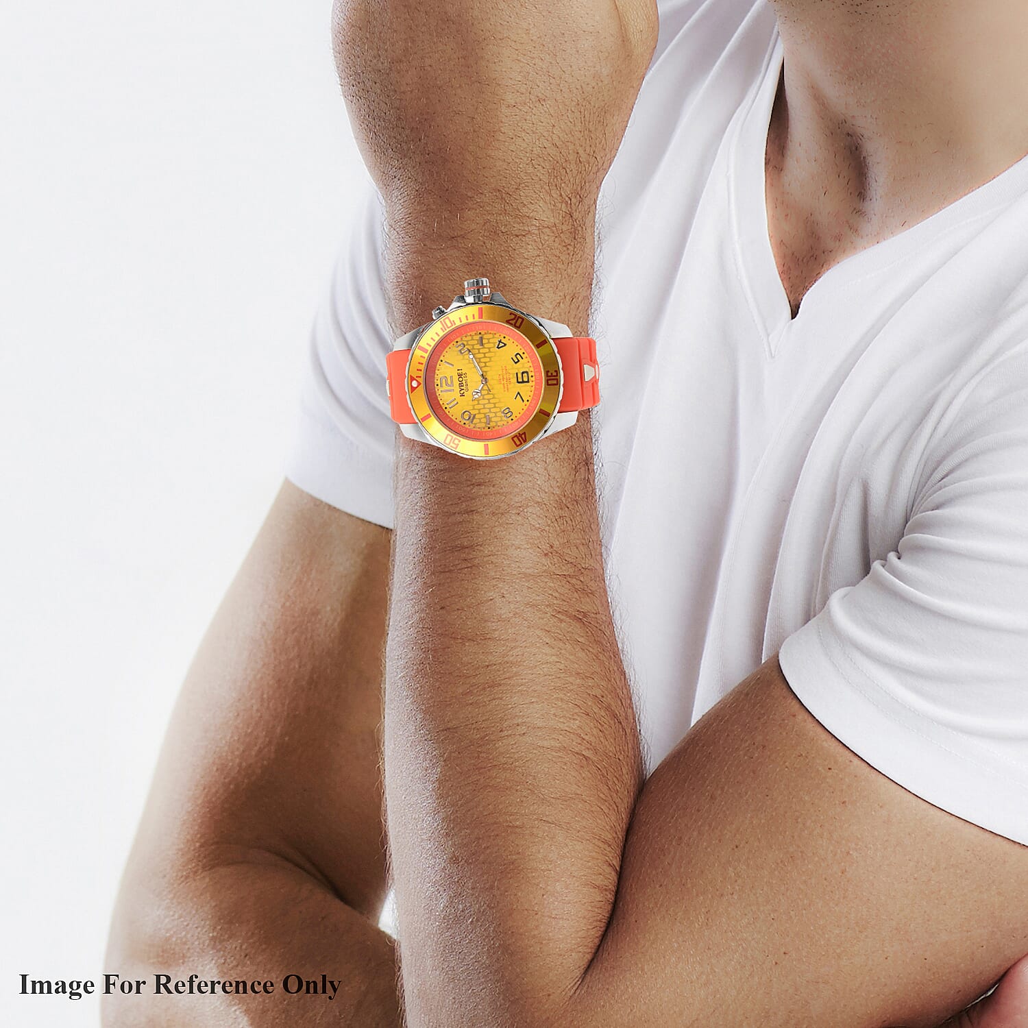 KYBOE Japanese Movement 100M Water Resistant Silver Flare LED Watch  in Stainless Steel with Rotating Bezel and Red Strap - 55MM Watch