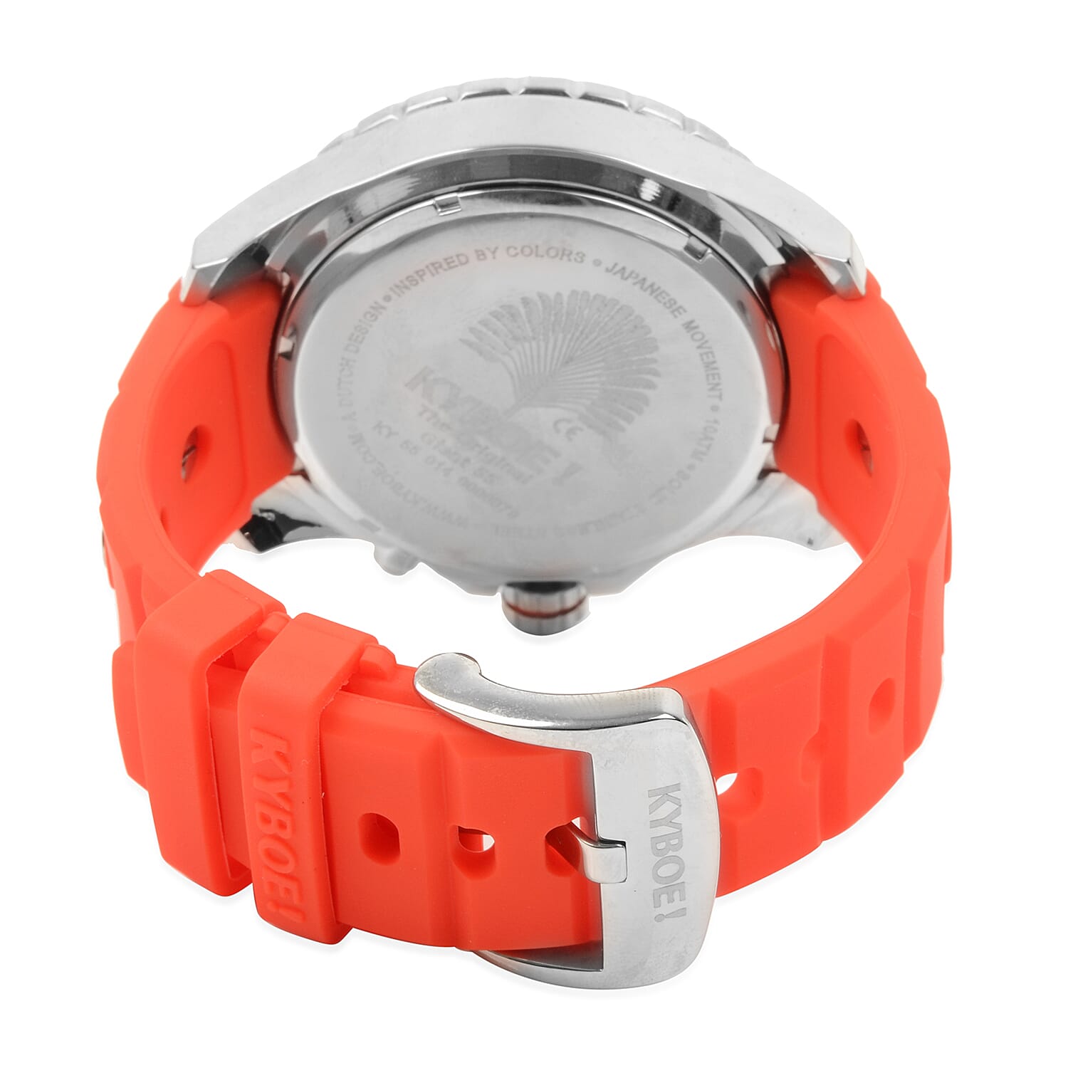 KYBOE Japanese Movement 100M Water Resistant Silver Flare LED Watch  in Stainless Steel with Rotating Bezel and Red Strap - 55MM Watch