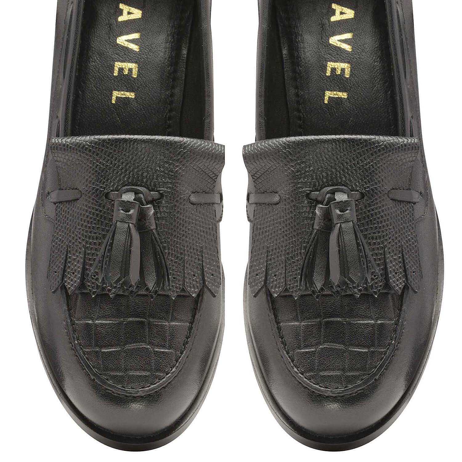 Ravel Black Croc Tilden Leather Low Heel Loafers