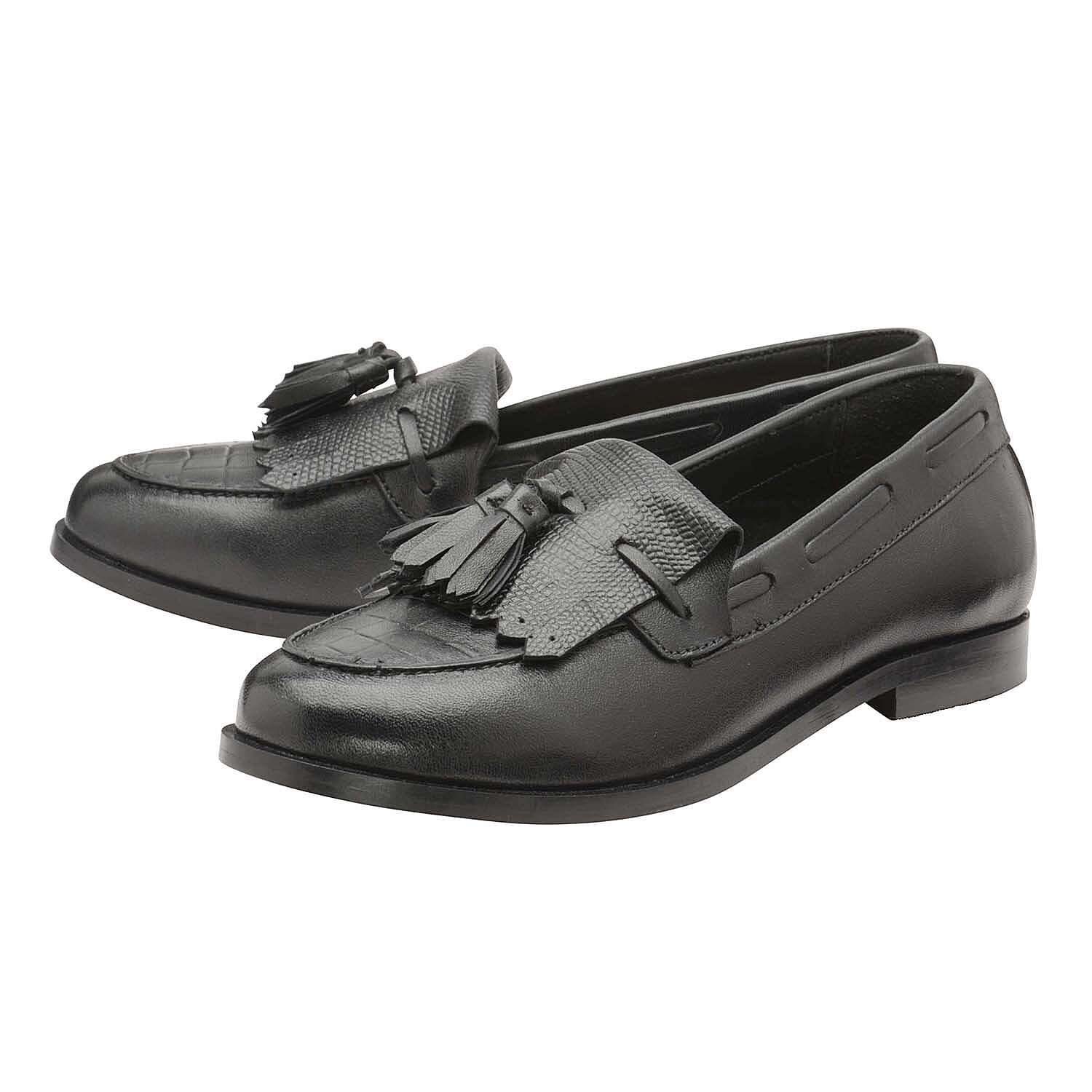 Ravel Black Croc Tilden Leather Low Heel Loafers