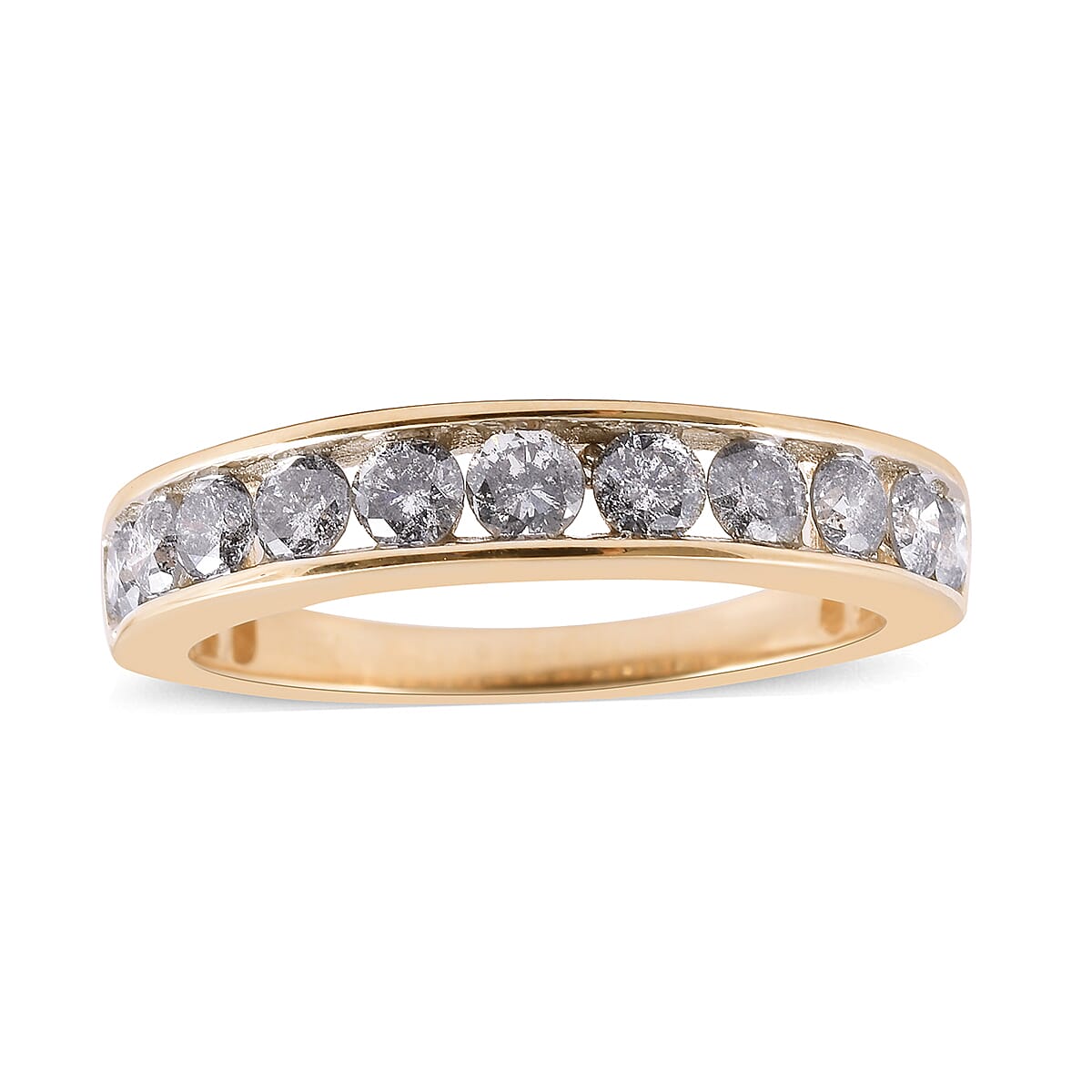 9K Yellow Gold SGL Certified Diamond (Rnd) (I3/G-H) Half Eternity Band Ring 1.00 Ct.