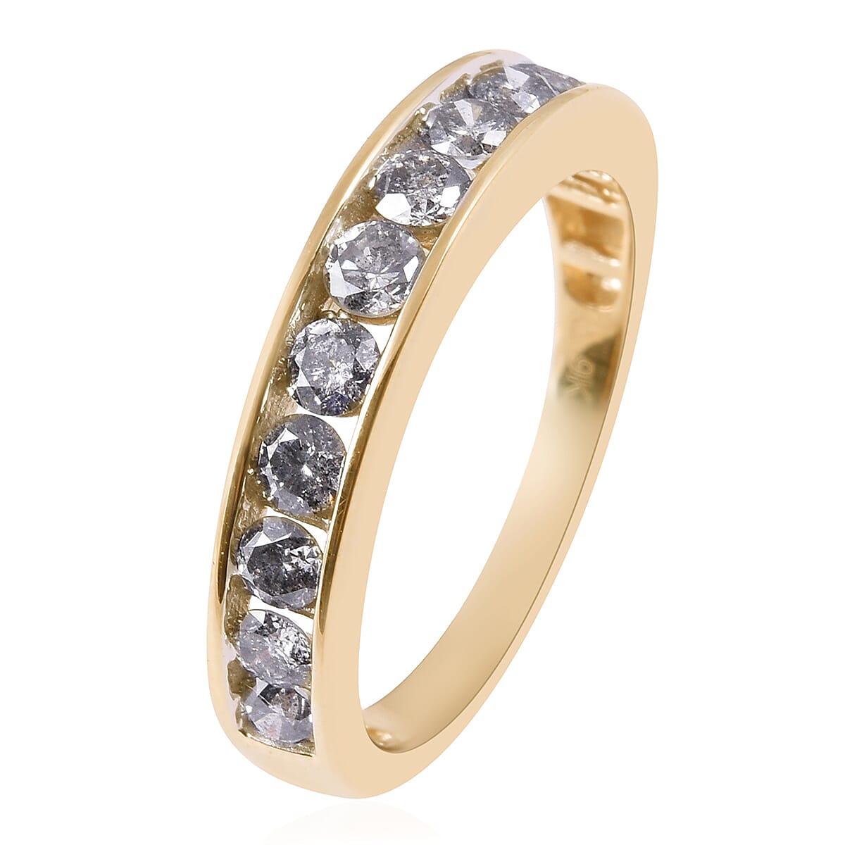 9K Yellow Gold SGL Certified Diamond (Rnd) (I3/G-H) Half Eternity Band Ring 1.00 Ct.