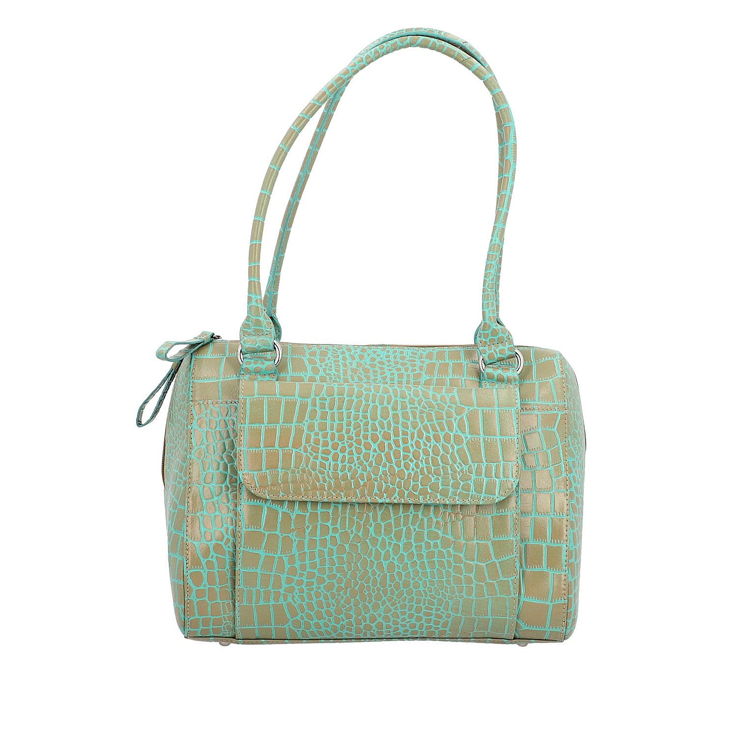 100% Genuine Leather Two Tone Shoulder Bag (Size 29x12x23 Cm) - Mint Green