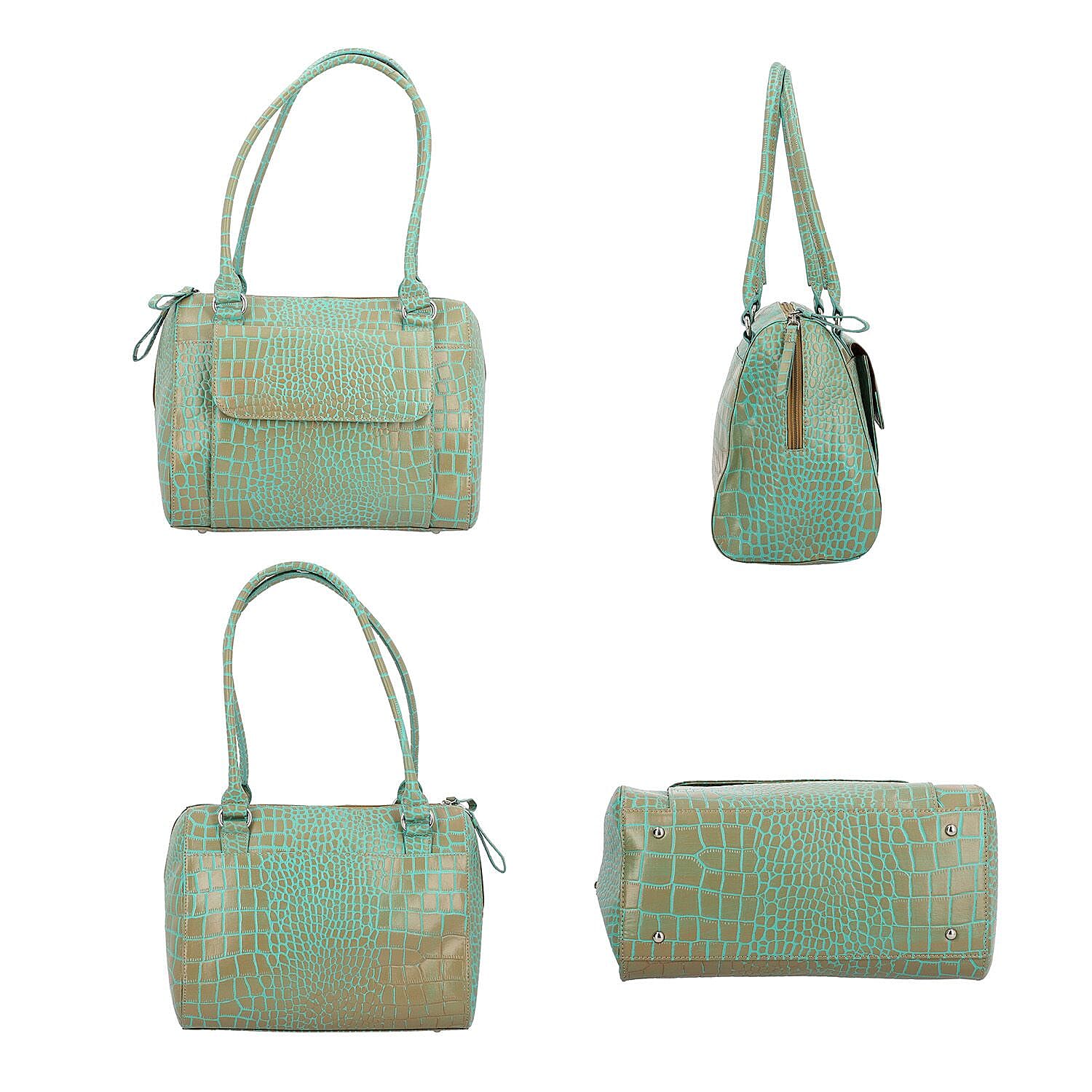 100% Genuine Leather Two Tone Shoulder Bag (Size 29x12x23 Cm) - Mint Green