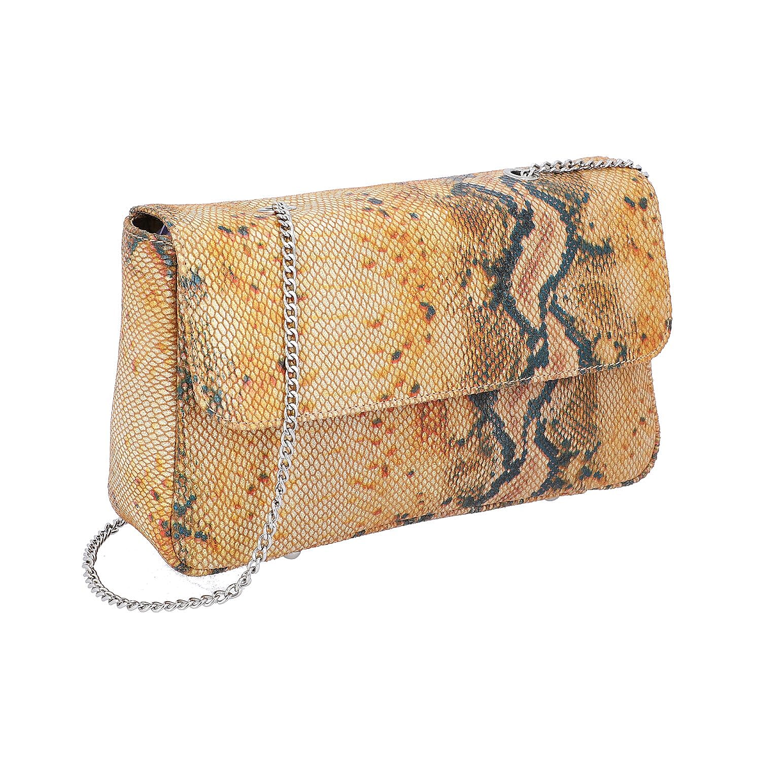 100% Genuine Leather Snake Print Crossbody Sling Bag (Size 26.5x7.5x17.5 Cm) - Mustard