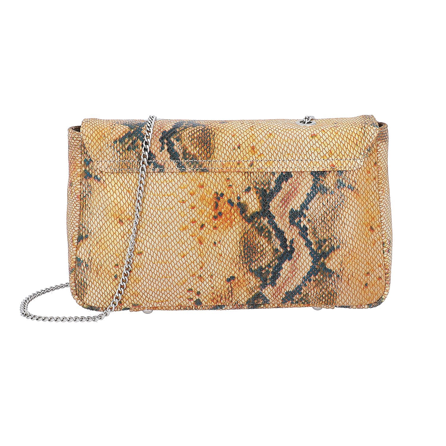 100% Genuine Leather Snake Print Crossbody Sling Bag (Size 26.5x7.5x17.5 Cm) - Mustard