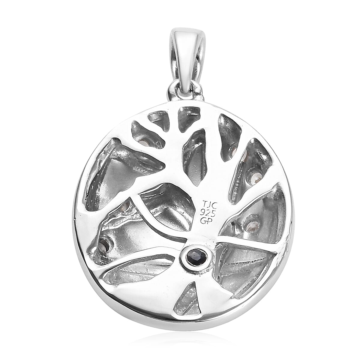 GP - Natural Cambodian Zircon & Blue Sapphire Enamelled Tree Pendant in Platinum Overlay Sterling Silver