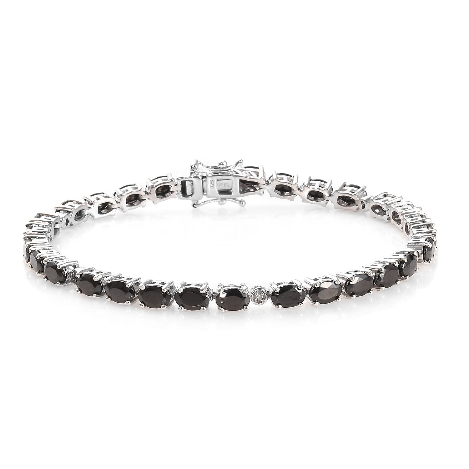 Elite Shungite (Ovl), Diamond Bracelet (Size 8) in Platinum Overlay Sterling Silver 7.05 Ct, Silver wt 11.79 Gms