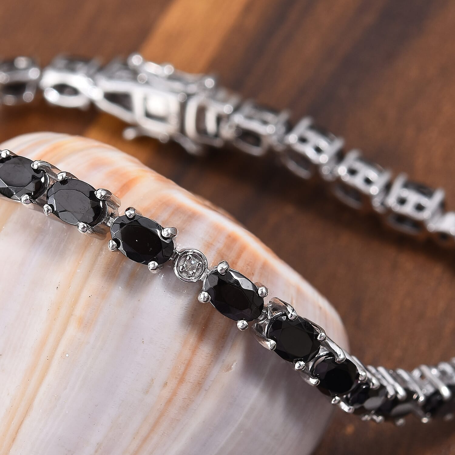 Elite Shungite (Ovl), Diamond Bracelet (Size 8) in Platinum Overlay Sterling Silver 7.05 Ct, Silver wt 11.79 Gms