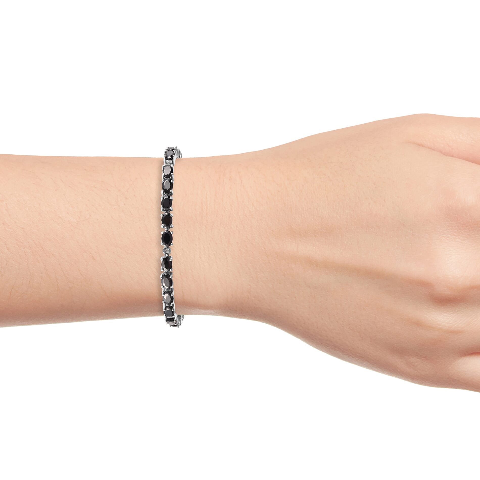 Elite Shungite (Ovl), Diamond Bracelet (Size 8) in Platinum Overlay Sterling Silver 7.05 Ct, Silver wt 11.79 Gms