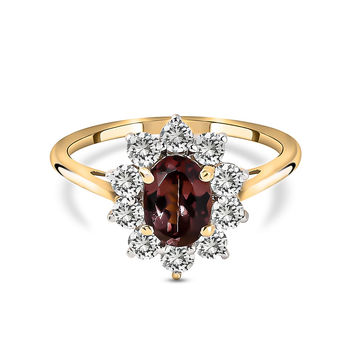 Tuscon Find- 9K Yellow Gold AA Change Colour Garnet and Natural Cambodian Zircon Floral Ring 1.97 Ct.