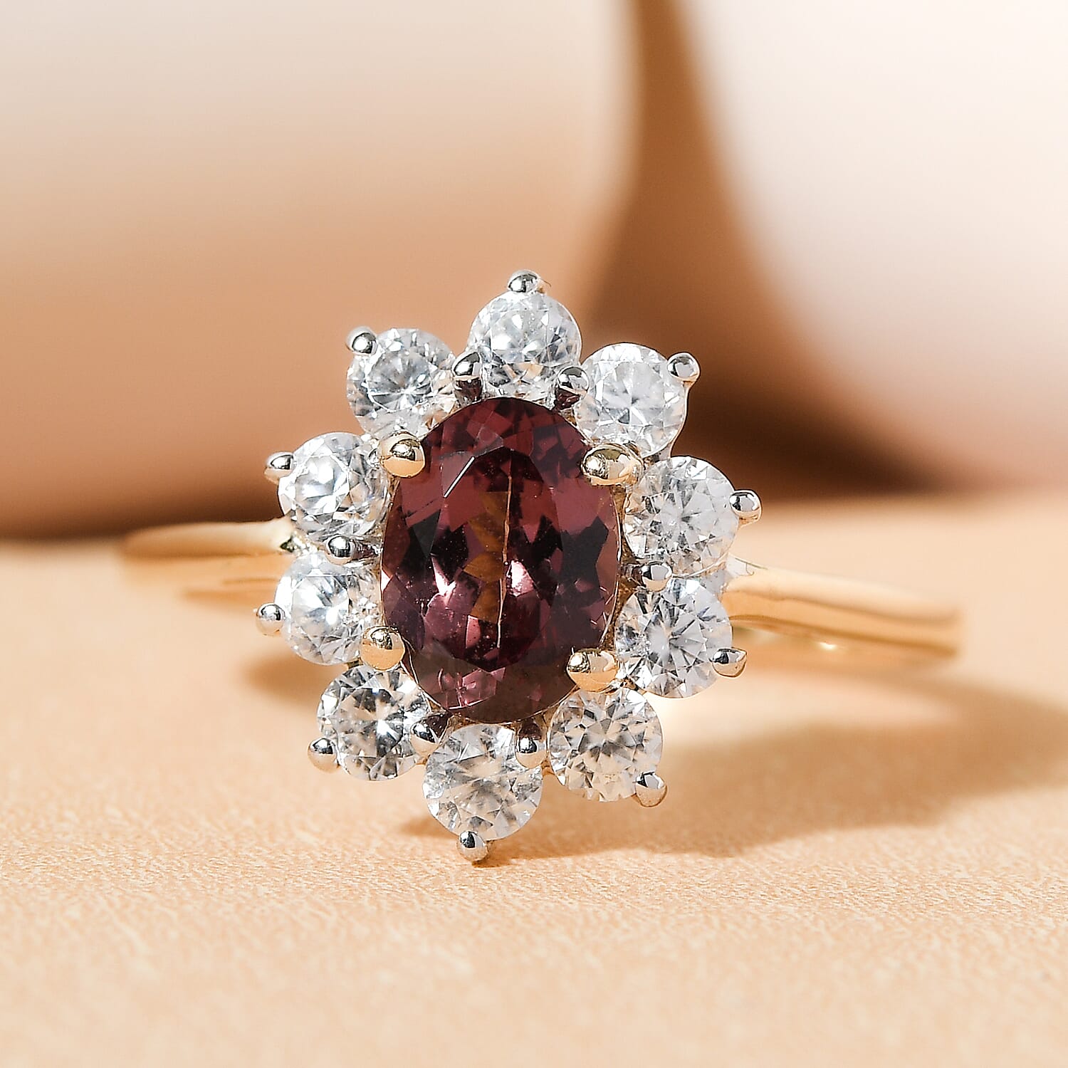Tuscon Find- 9K Yellow Gold AA Change Colour Garnet and Natural Cambodian Zircon Floral Ring 1.97 Ct.