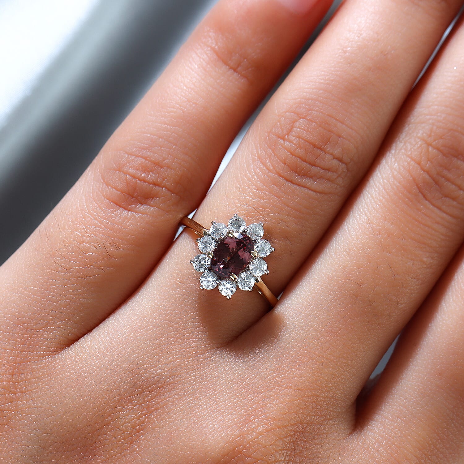 Tuscon Find- 9K Yellow Gold AA Change Colour Garnet and Natural Cambodian Zircon Floral Ring 1.97 Ct.
