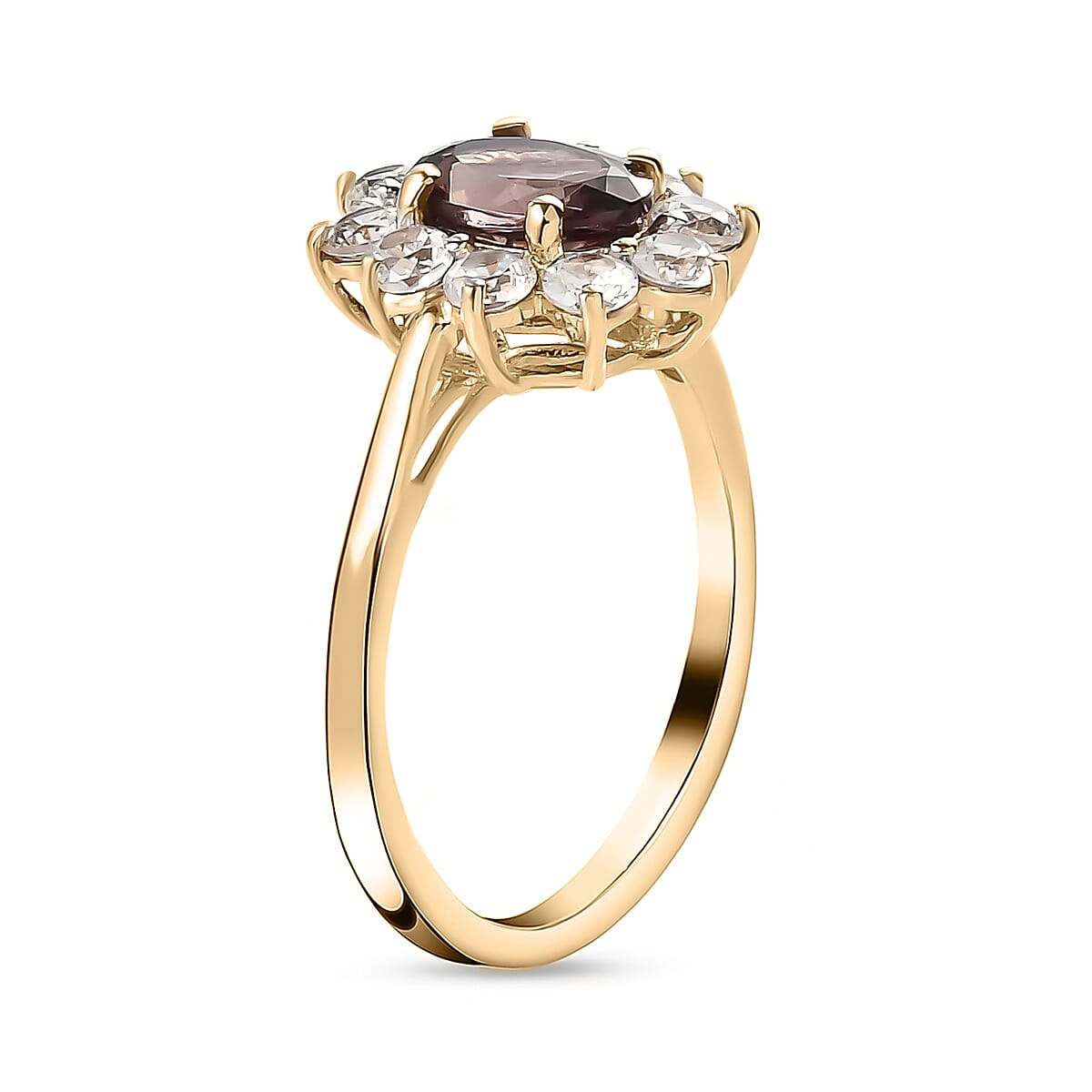 Tuscon Find- 9K Yellow Gold AA Change Colour Garnet and Natural Cambodian Zircon Floral Ring 1.97 Ct.