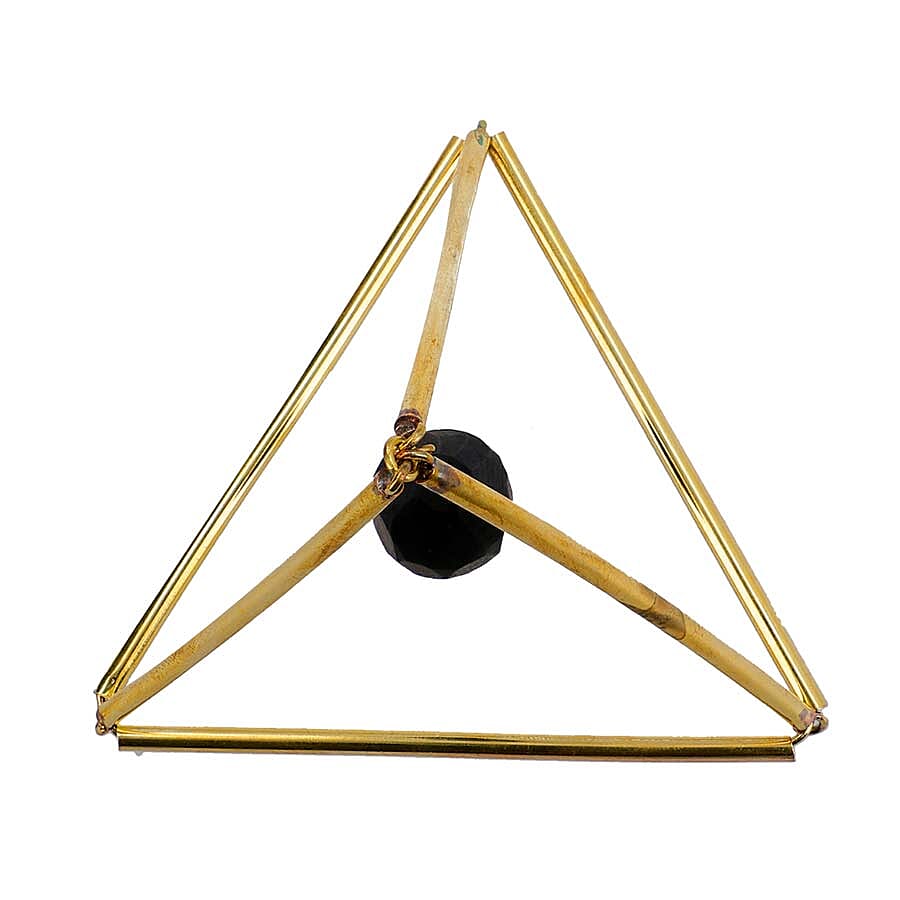 Geometric Design Table Decor with Hanging Shungite (40 Ct.) in Gold Tone (Size 7.62x7.62 Cm)