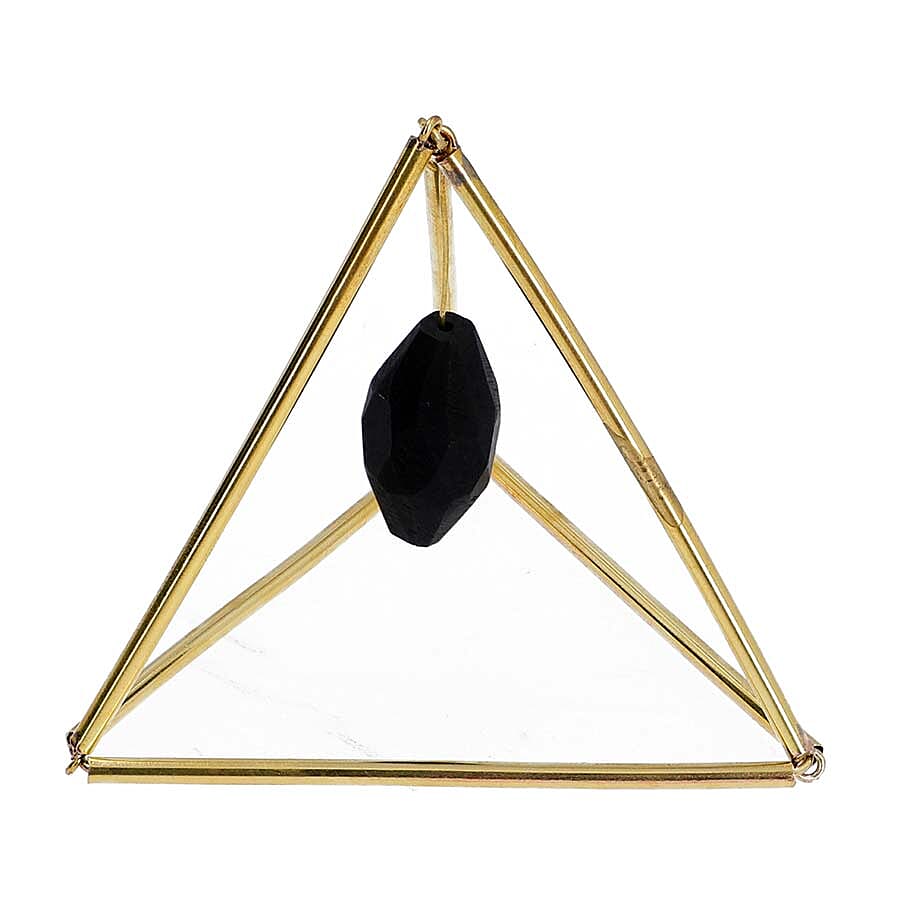 Geometric Design Table Decor with Hanging Shungite (40 Ct.) in Gold Tone (Size 7.62x7.62 Cm)
