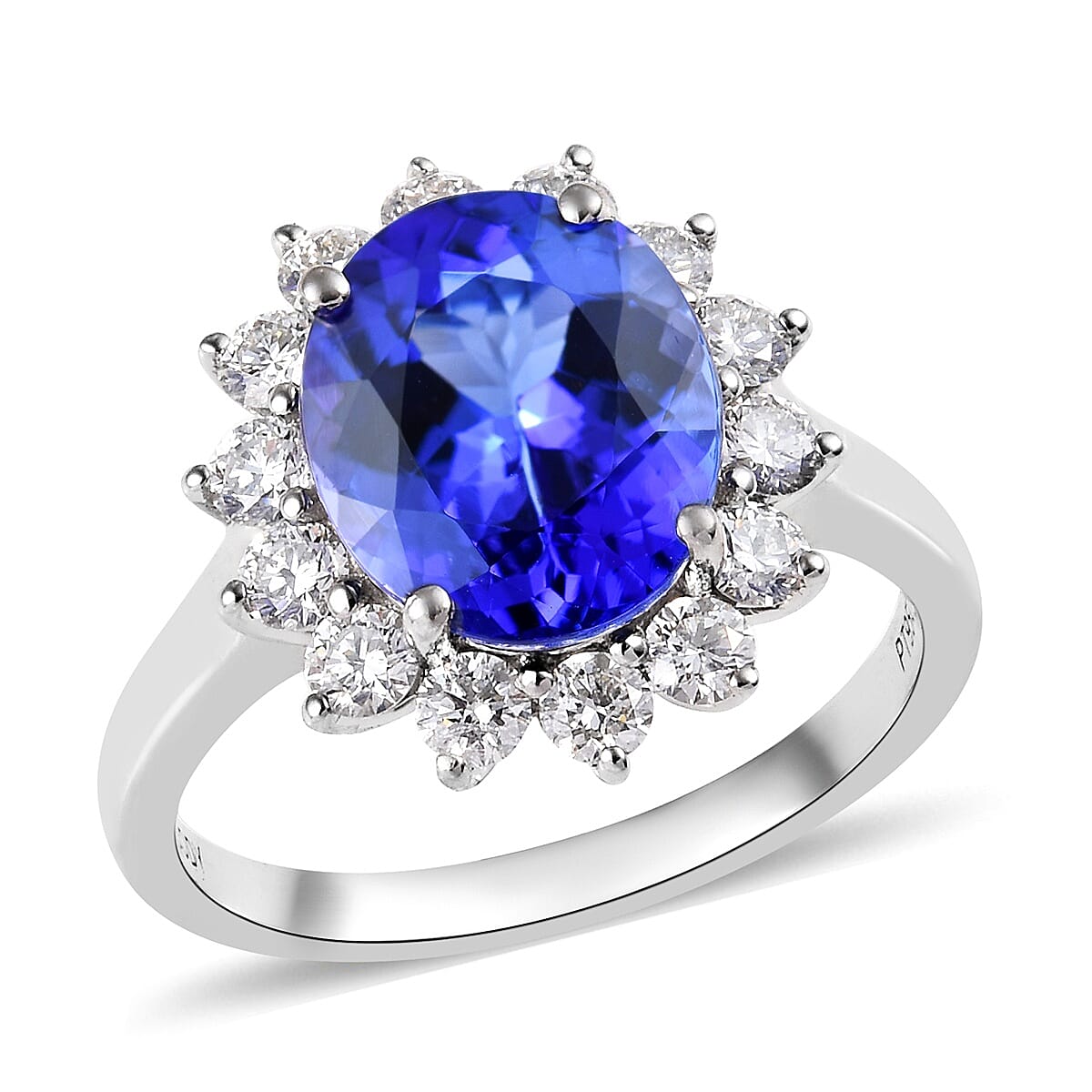 RHAPSODY 950 Platinum AAAA Tanzanite (Ovl 11x9 mm), Diamond (VS/E-F) Ring 4.75 Ct, Platinum wt 5.80 Gms