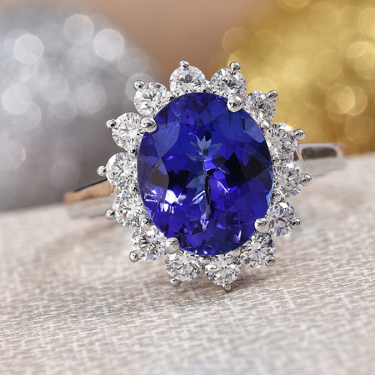 RHAPSODY 950 Platinum AAAA Tanzanite (Ovl 11x9 mm), Diamond (VS/E-F) Ring 4.75 Ct, Platinum wt 5.80 Gms