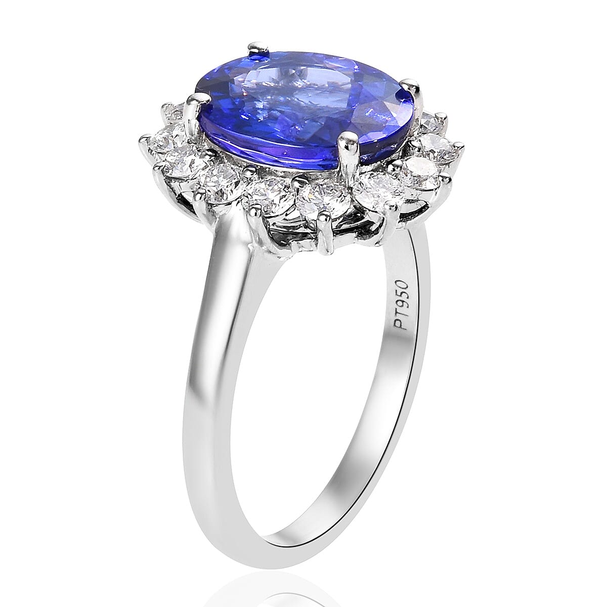 RHAPSODY 950 Platinum AAAA Tanzanite (Ovl 11x9 mm), Diamond (VS/E-F) Ring 4.75 Ct, Platinum wt 5.80 Gms