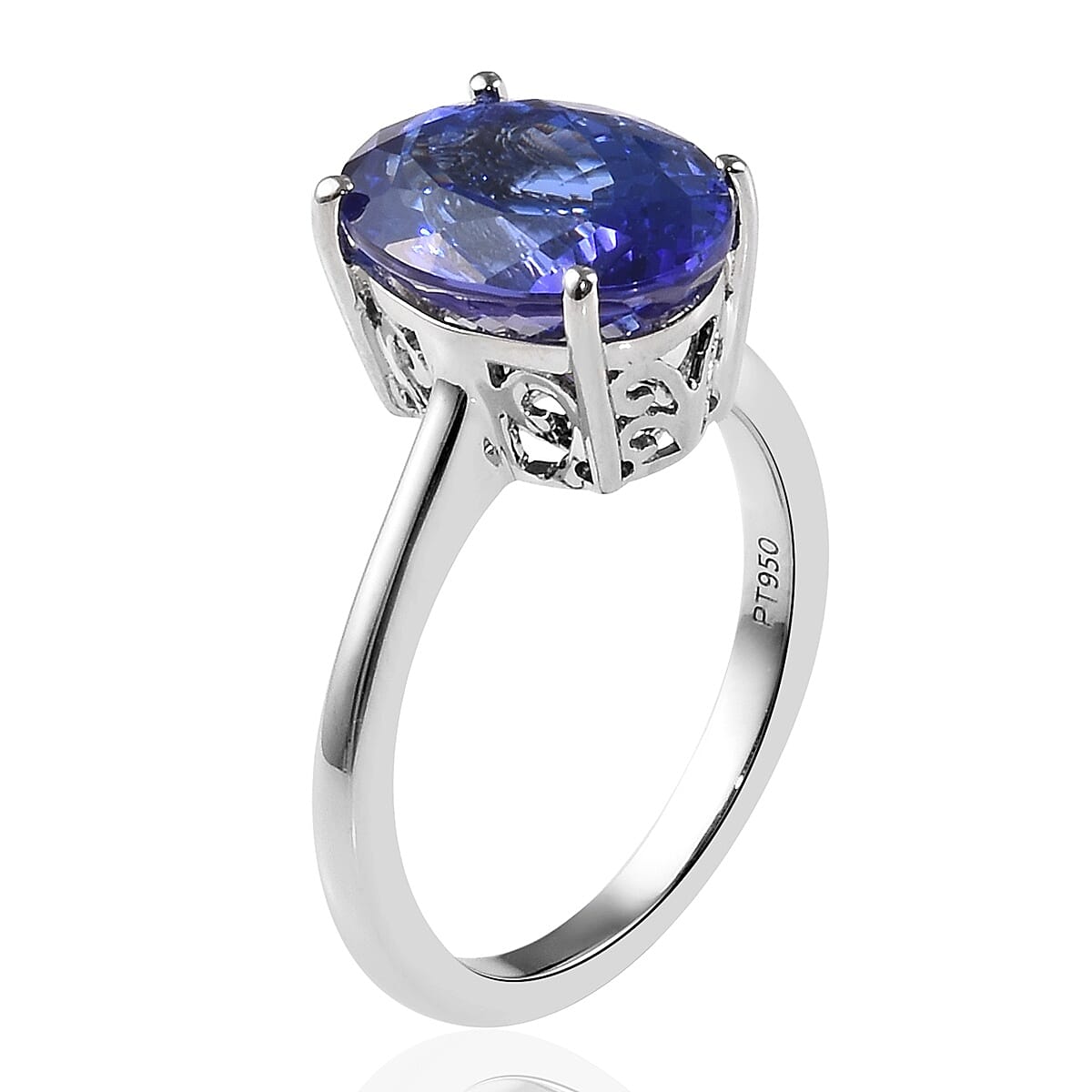 RHAPSODY 950 Platinum AAAA Tanzanite (Ovl) Solitaire Ring 5.00 Ct, Platinum wt 5.15 Gms