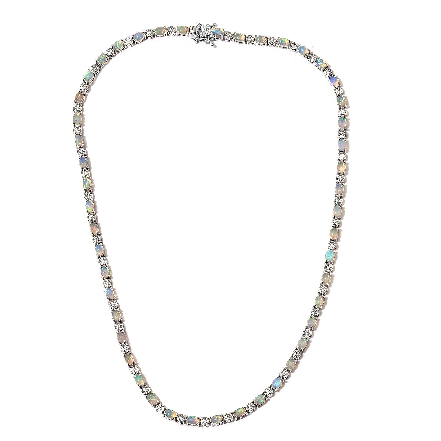 Ethiopian Welo Opal (Ovl 6x4mm), Natural Cambodian Zircon Necklace (Size 20) in Platinum Overlay Sterling Silver 5.75 Ct., Silver wt 25.00 Gms