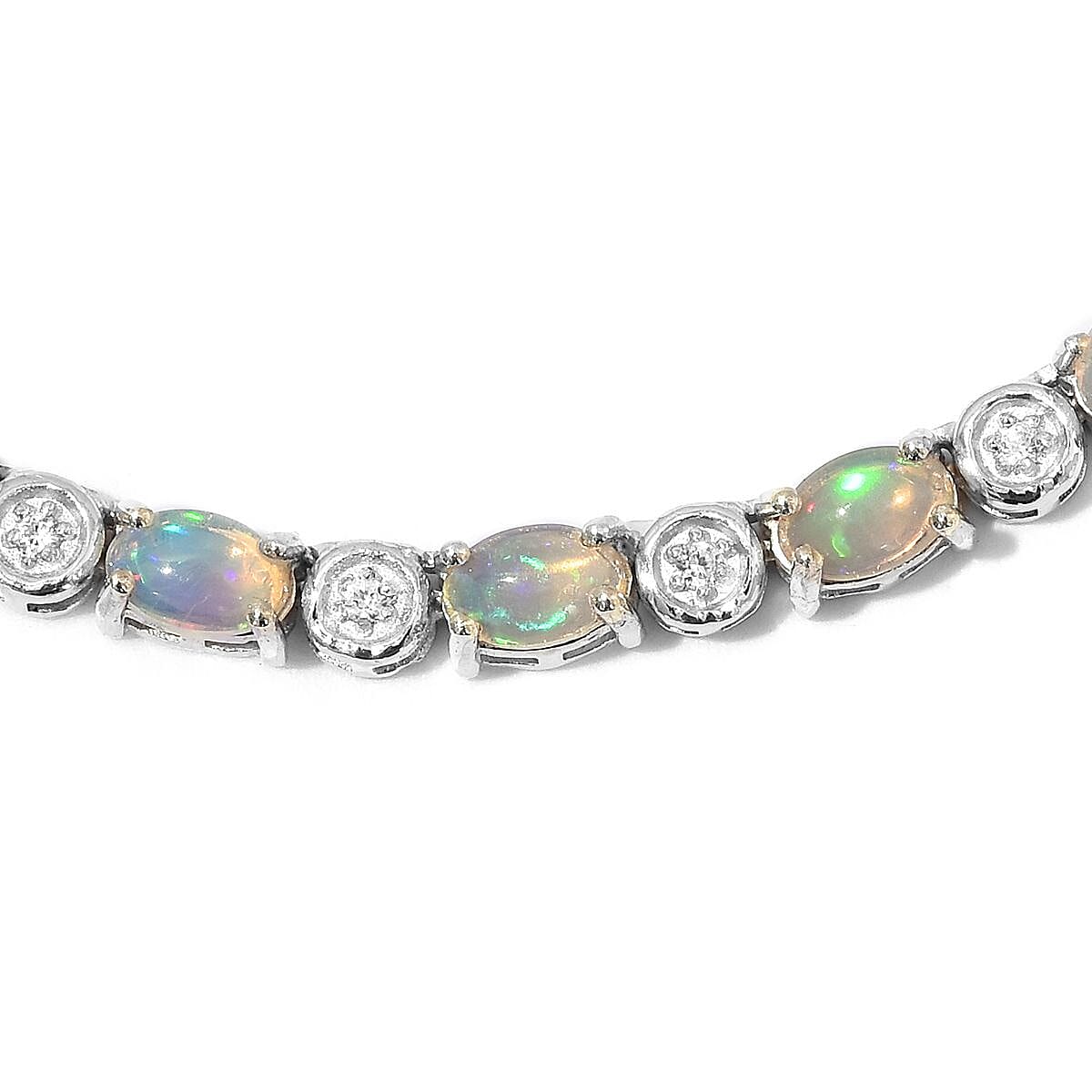 Ethiopian Welo Opal (Ovl 6x4mm), Natural Cambodian Zircon Necklace (Size 20) in Platinum Overlay Sterling Silver 5.75 Ct., Silver wt 25.00 Gms
