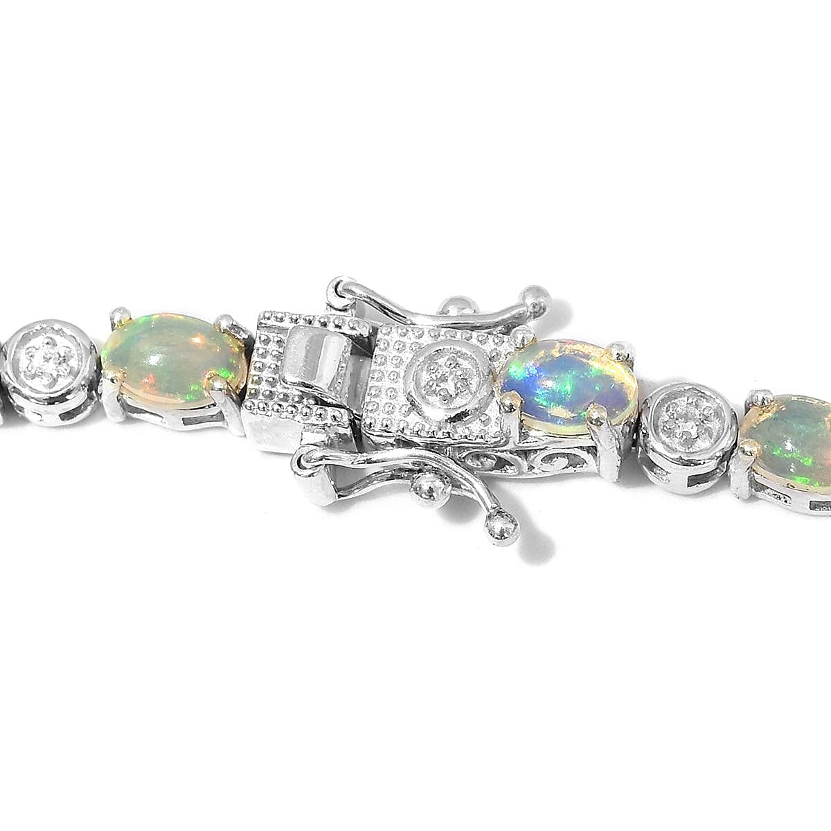 Ethiopian Welo Opal (Ovl 6x4mm), Natural Cambodian Zircon Necklace (Size 20) in Platinum Overlay Sterling Silver 5.75 Ct., Silver wt 25.00 Gms