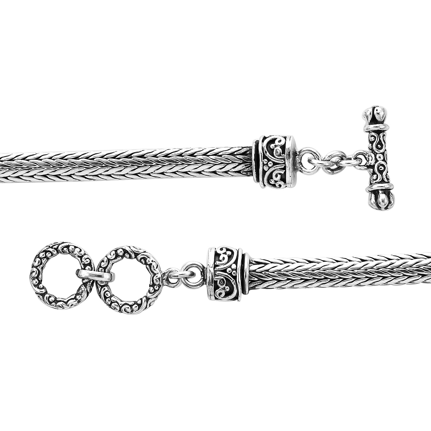 Royal Bali Collection - EON 1962 Swiss Movement Water Resistant Tulang Naga Bracelet Watch (Size 7.25 with Extender) in Sterling Silver, Silver wt 29.62 Gms