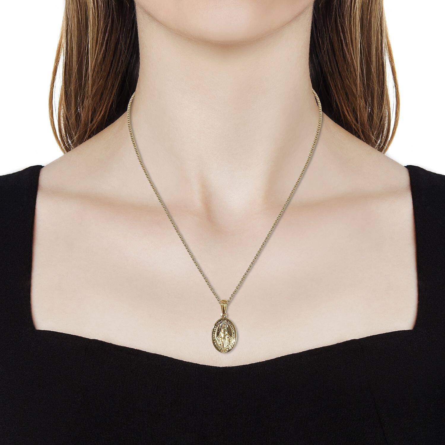 GP- Madonna Pendant with Chain (Size 20) in 14K Gold Overlay Sterling Silver, Silver wt 9.00 Gms