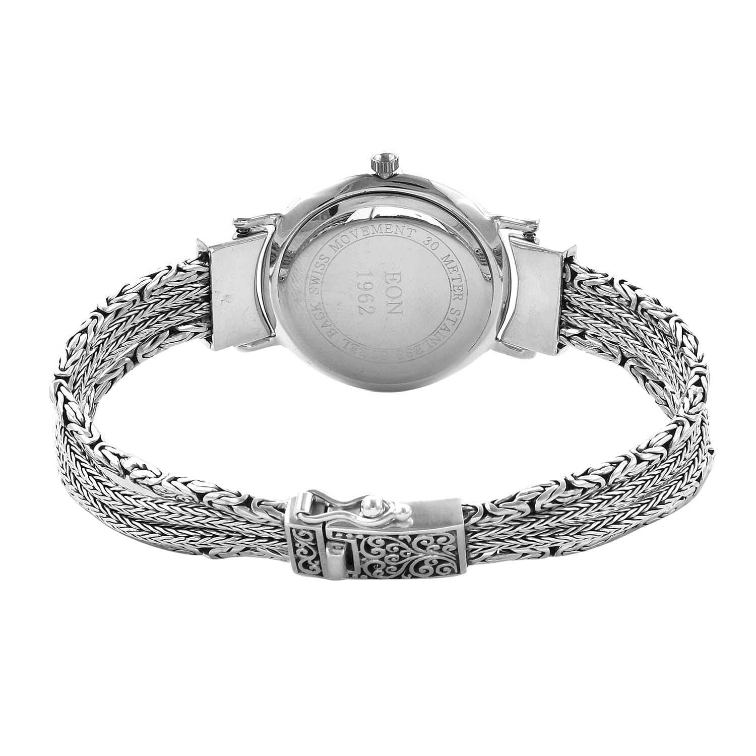 Royal Bali Collection - EON 1962 Swiss Movement Water Resistant  Bracelet Watch (Size 8) in Sterling Silver, Silver wt 46.00 Gms