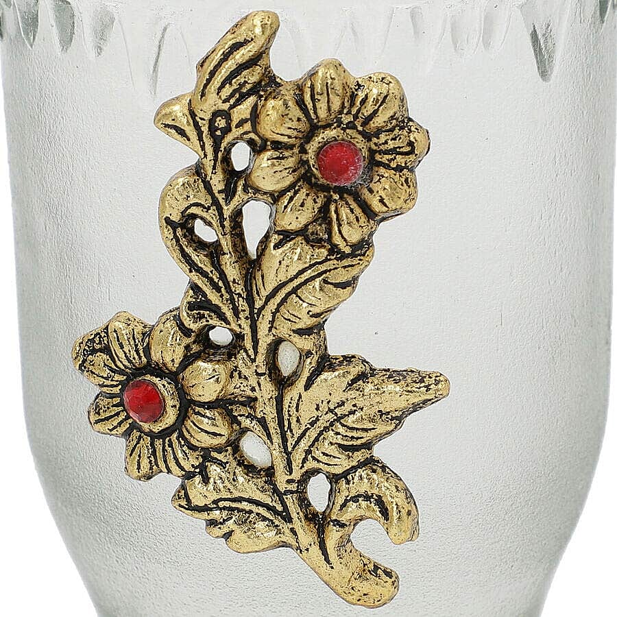 Set of 6 - Floral Design Drinking Glasses (Size 6.98x6.98x9.98cm) - Golden