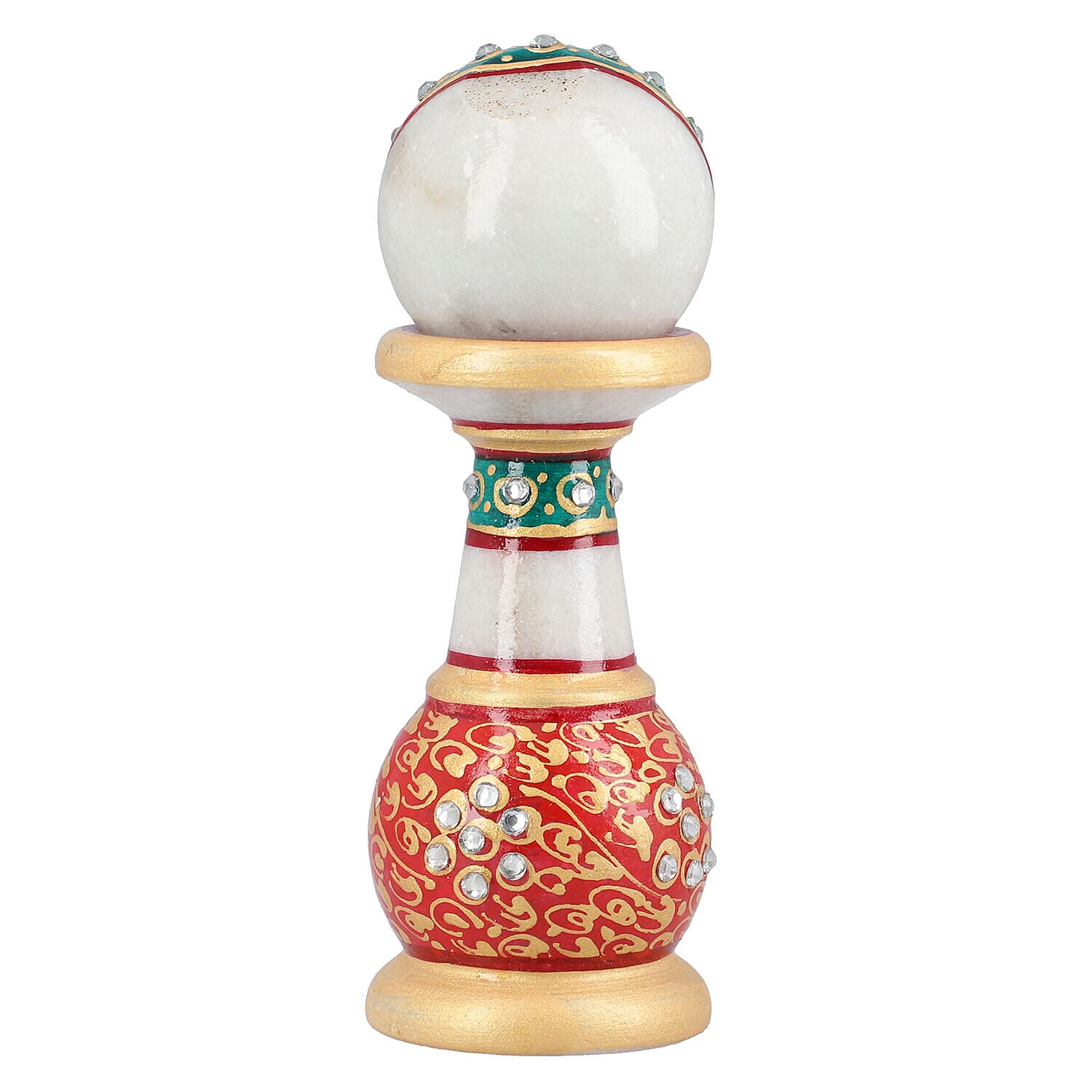 Handcrafted Makrana Marble Table Clock with Rajasthani Hand Enamelling (Size 15x5 Cm) - Orange