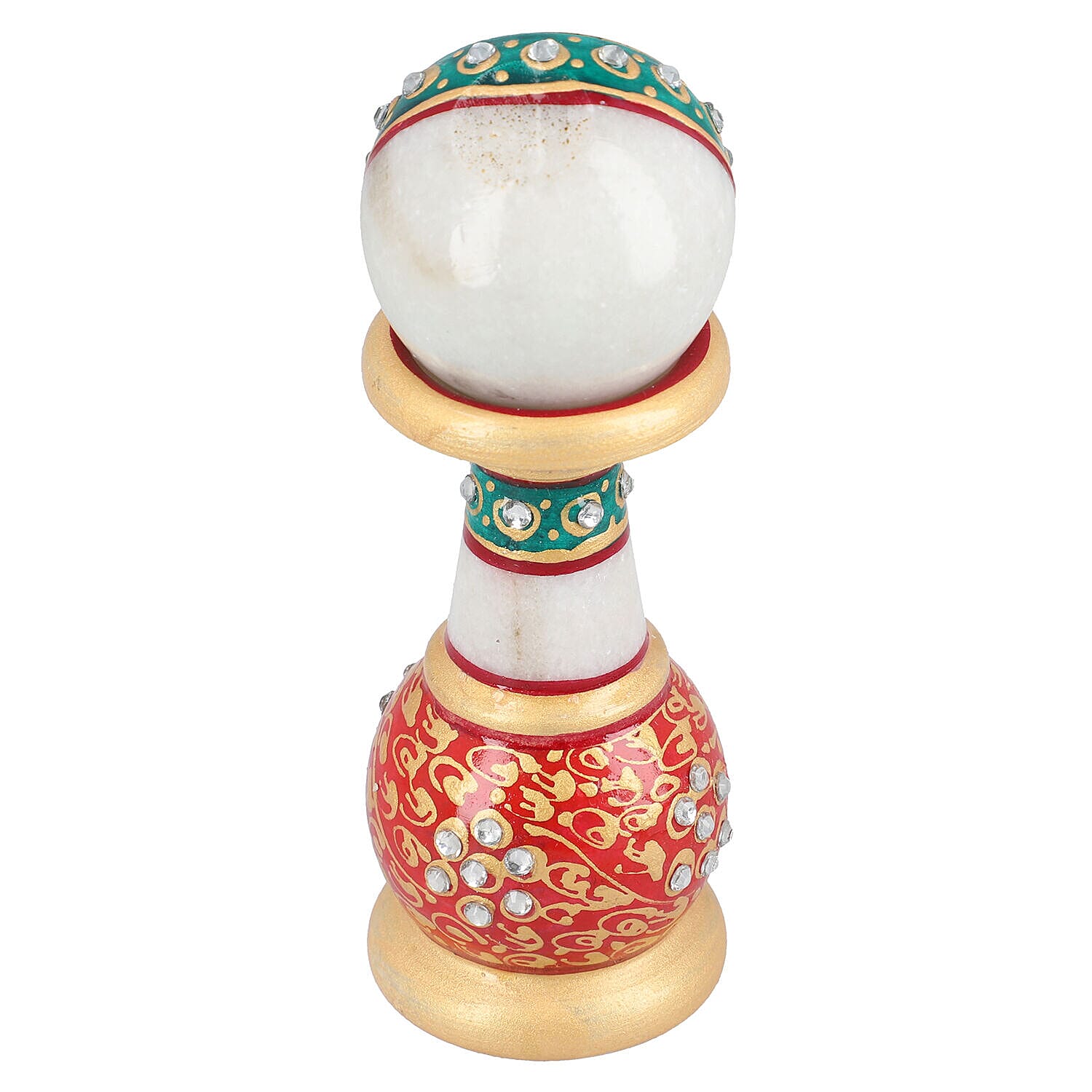 Handcrafted Makrana Marble Table Clock with Rajasthani Hand Enamelling (Size 15x5 Cm) - Orange